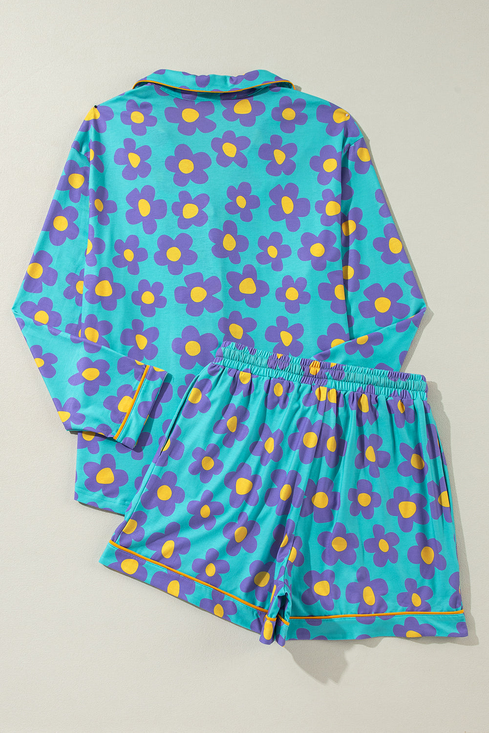 Print Long-Sleeved Flower Long-Sleeved Shirt Shorts Pajamas Set