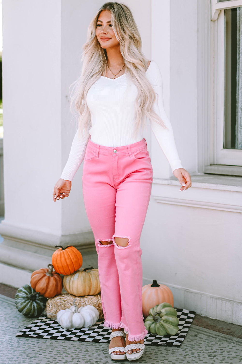 Women's Jeans Featuring Raw-Edge Vintage Flare Leg Ripped