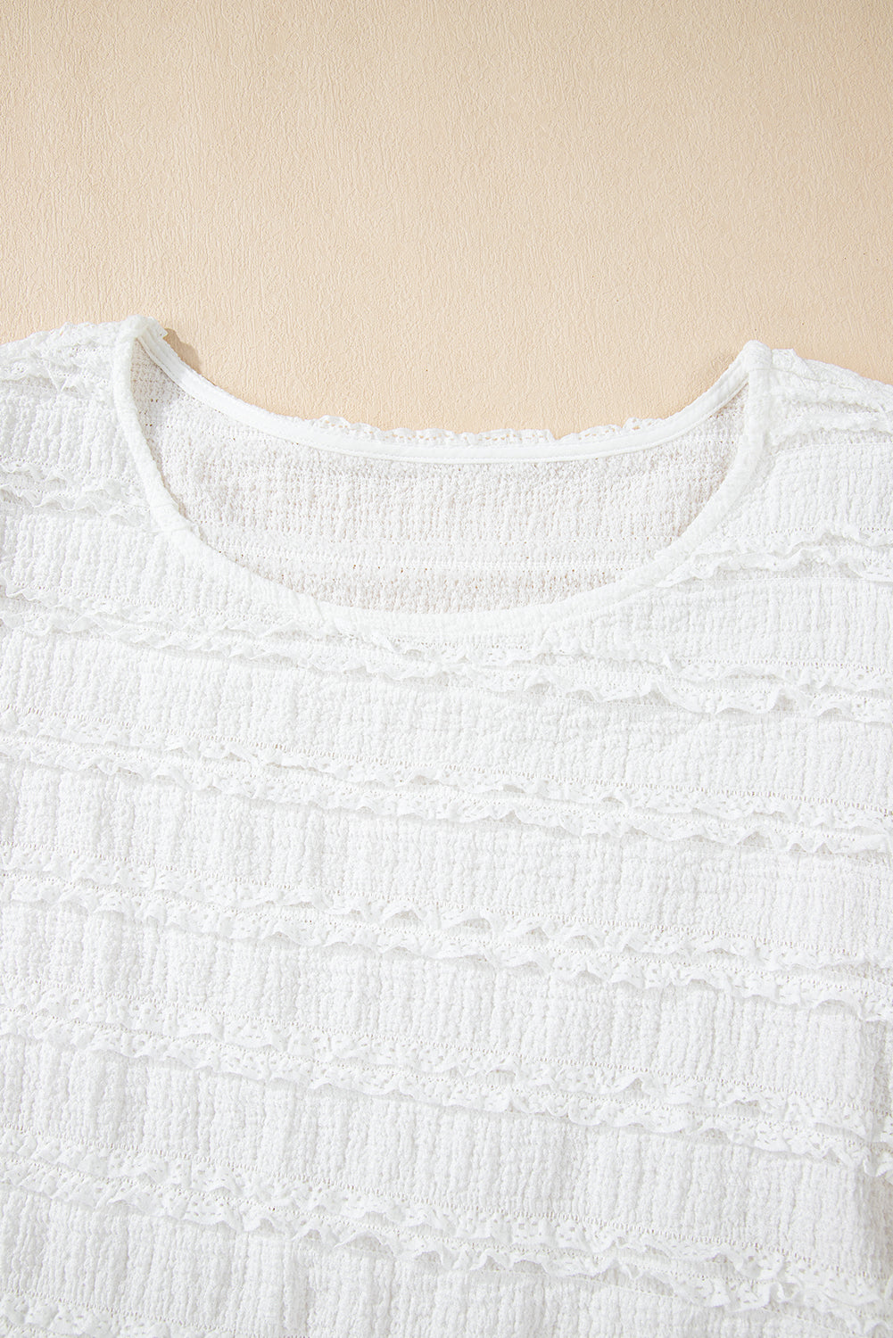 Frilled Lace Trim Bubble Sleeve Blouse