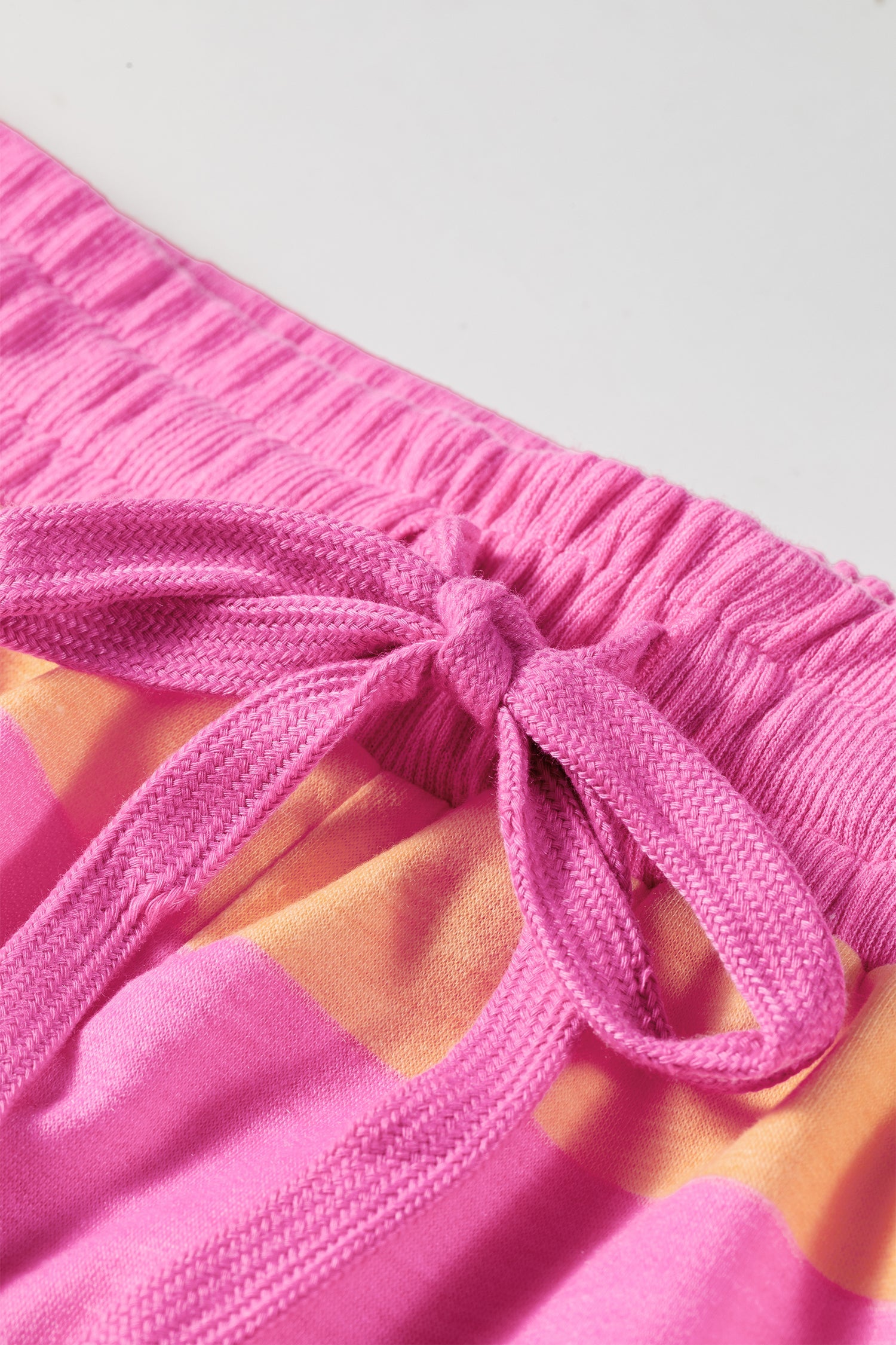 Stripe Top Long-Sleeved Everyday Drawcord Shorts 2-Piece Outfit in Pink