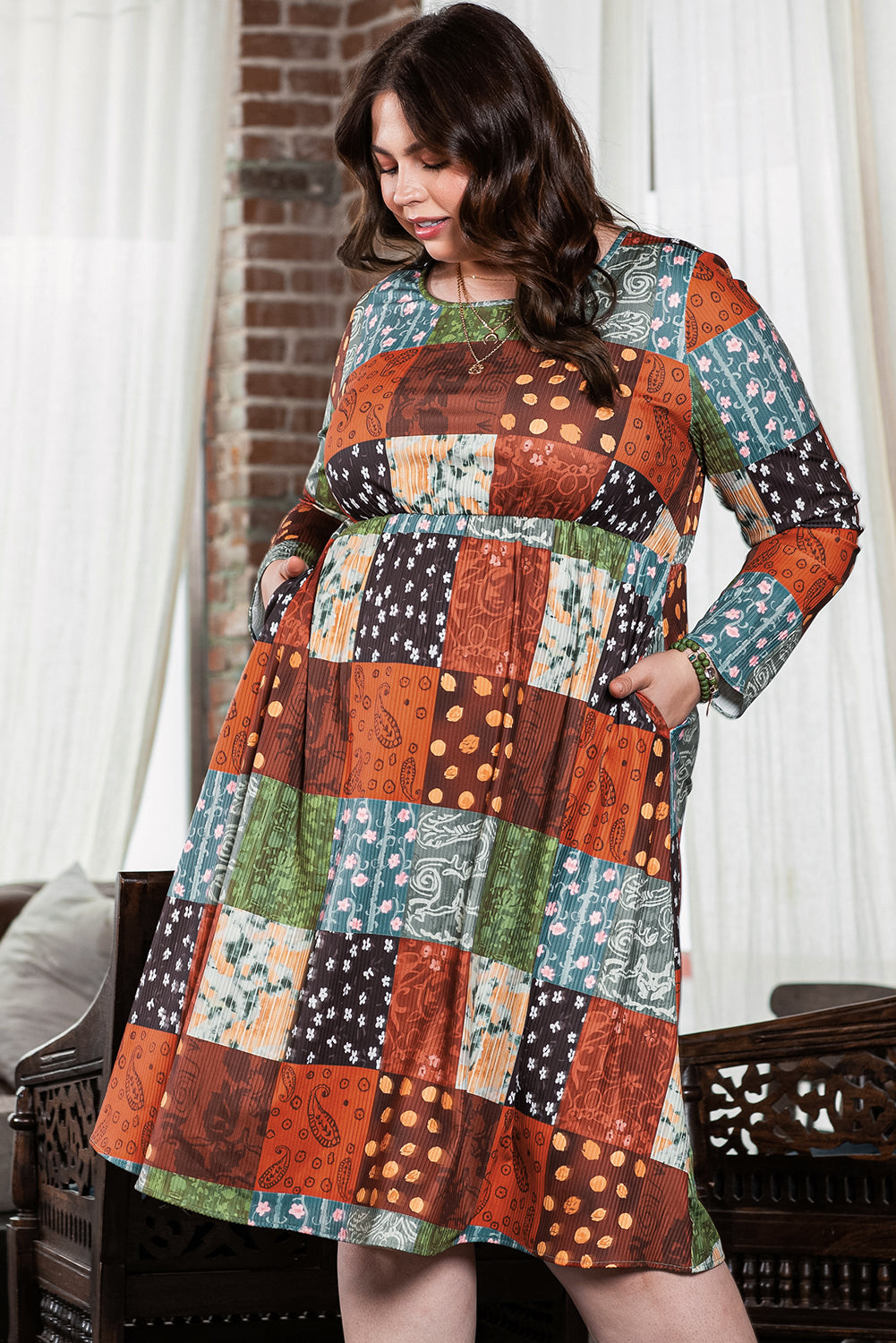 Robe Swing Western à Carreaux Multicolore Grande Taille