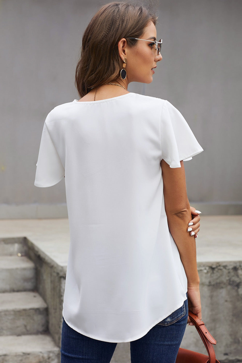 T-shirt for Women Short-Sleeve White V Neck