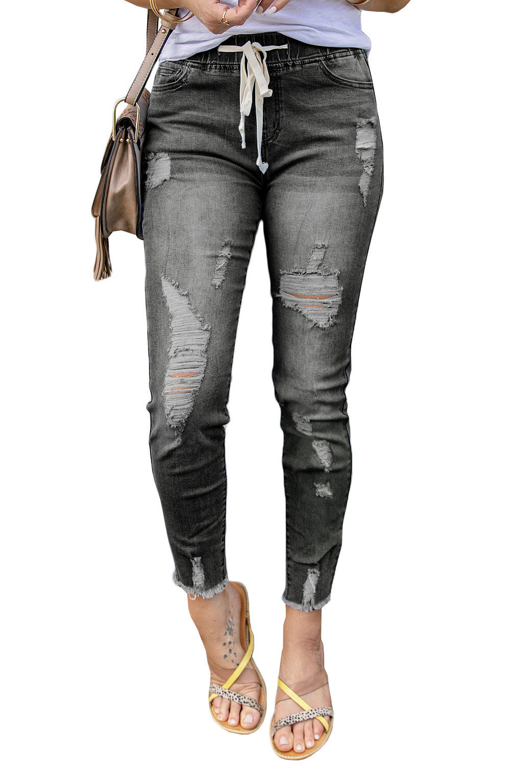 Jeans for Women Elastic Waist Hole Ripped