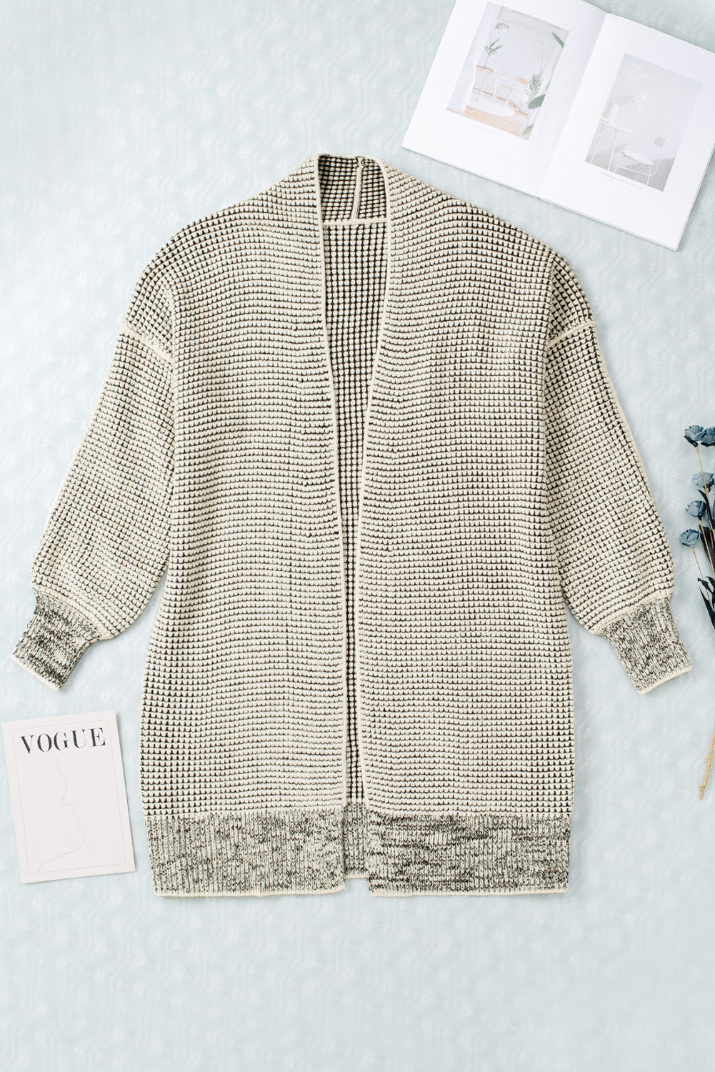 Cardigan for Women Plaid Knitted Long Open Front Apricot