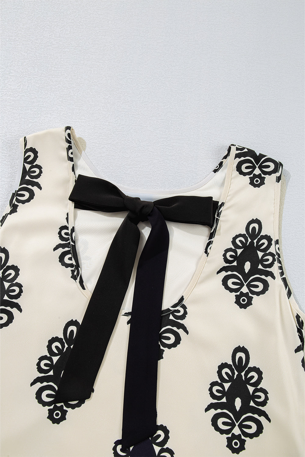 Geometric Printed Sleeveless Bowknot Back Mini Dress