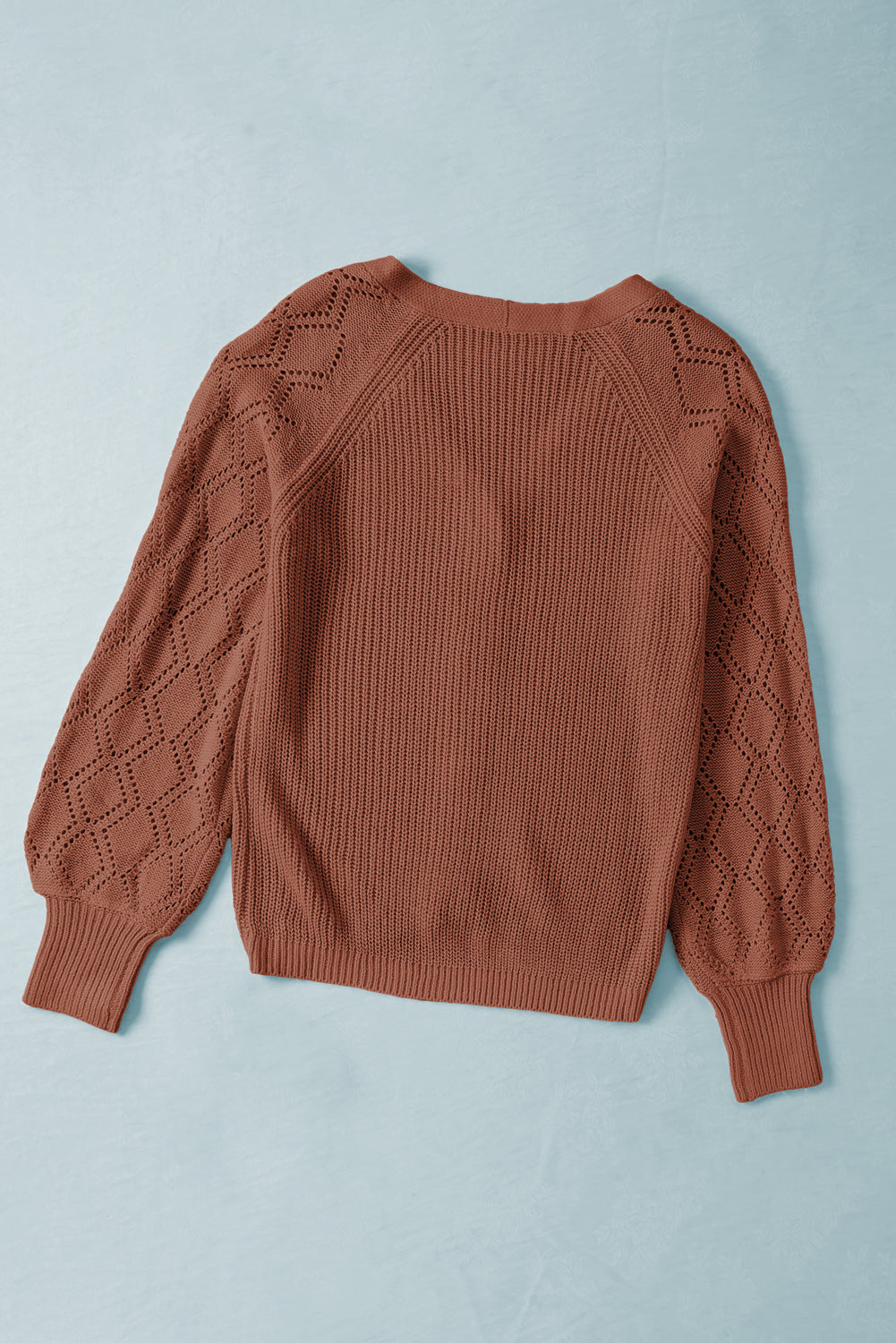 Bishop Sleeve Button V-Neck Cardigan Knit Top in Red