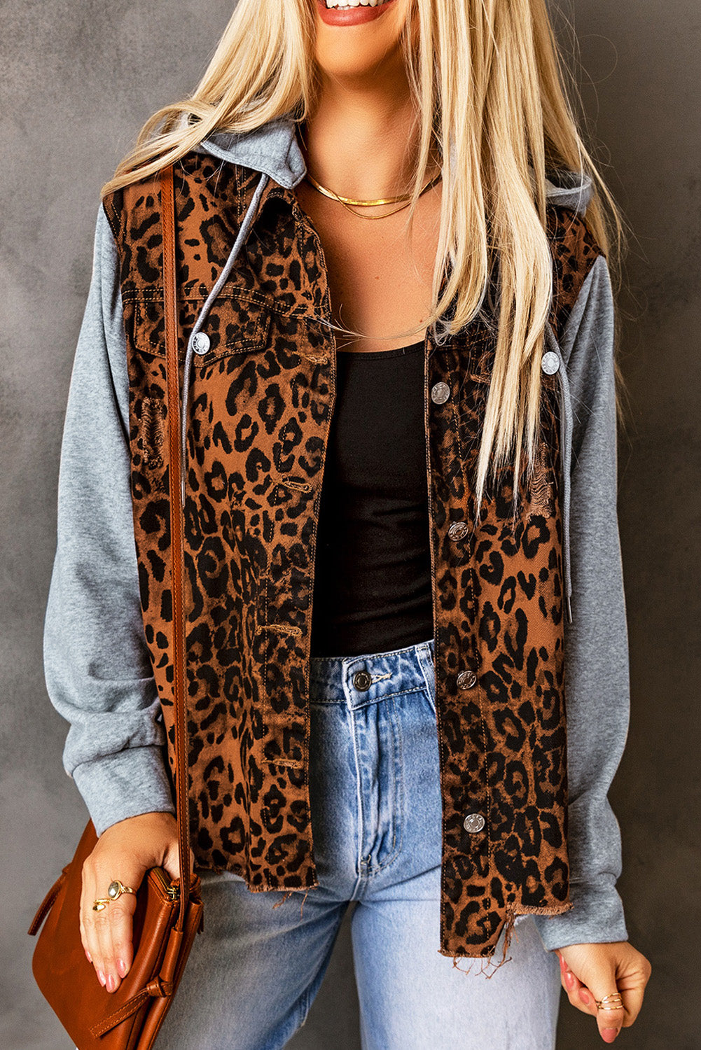 Women's Outfit with Denim Jacket Ripped Hooded