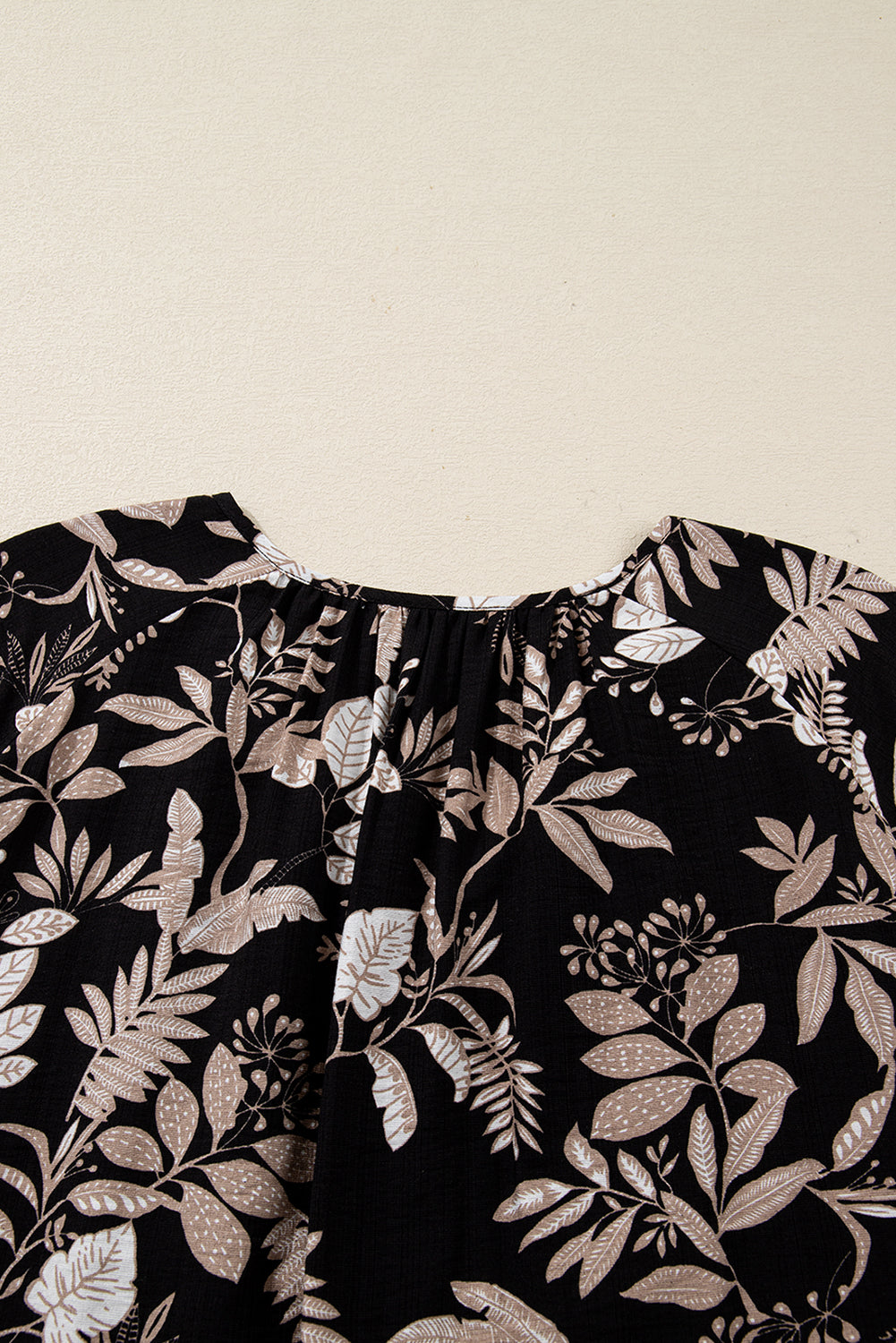 Sleeve Botanical 3/4 Botanical Print Split Neck Loose Mini Dress
