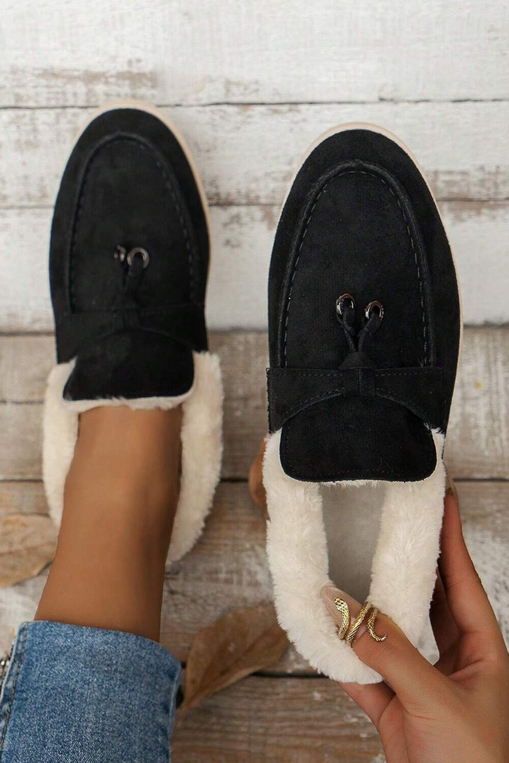Suede Furry Lined Slip on Flat Shoes