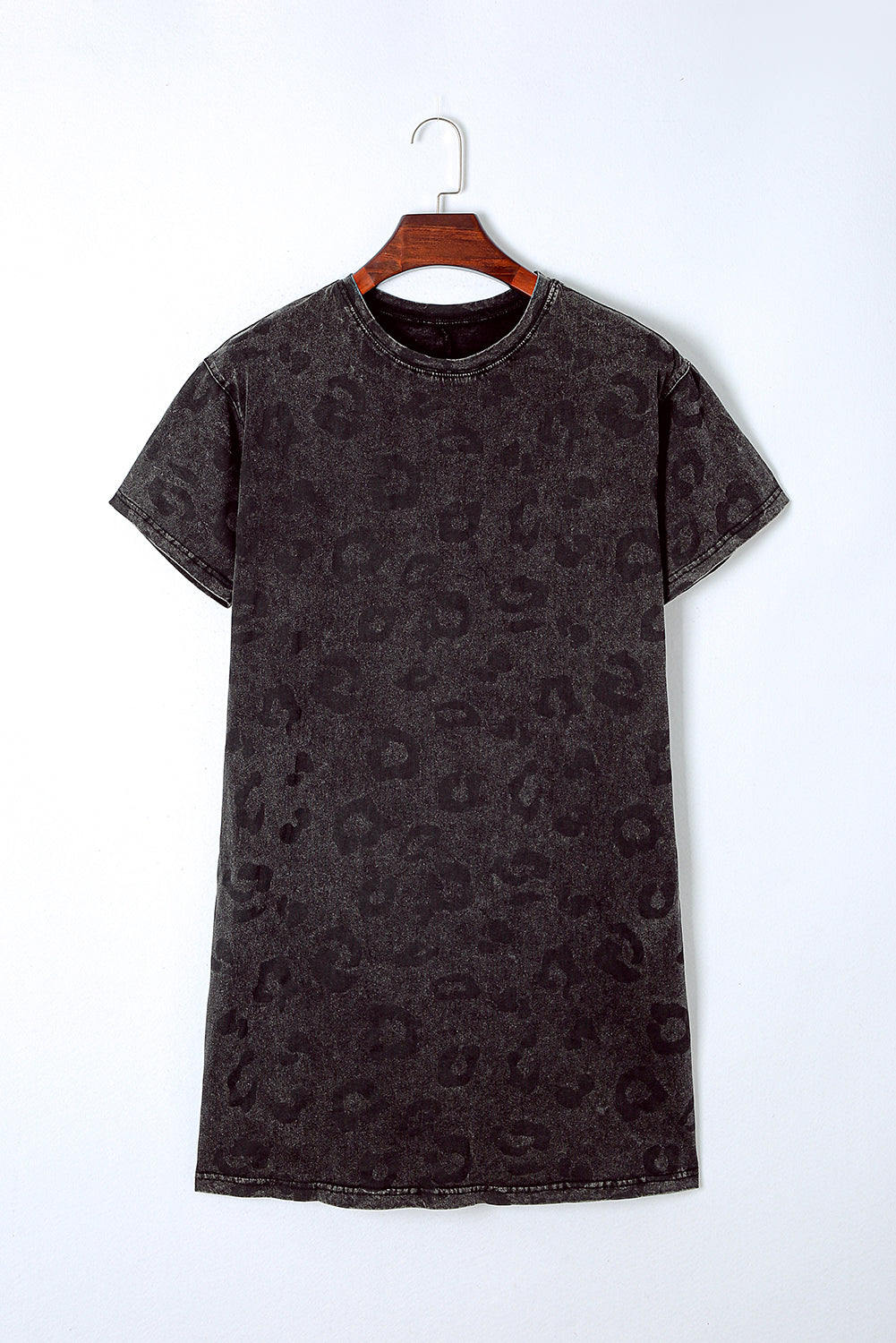 Vintage Washed Leopard T-Shirt Dress with Pockets
