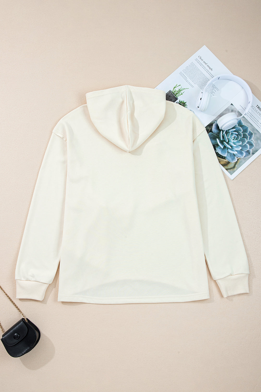 Solid Detail Cute Bow Loose Hoodie