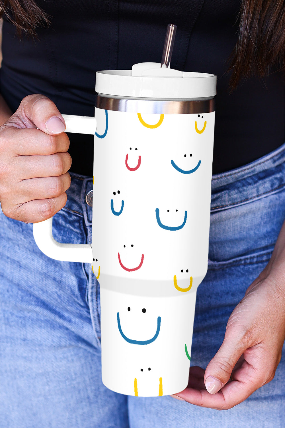 Smiling Handle Face Print Vacuum Cup 40oz