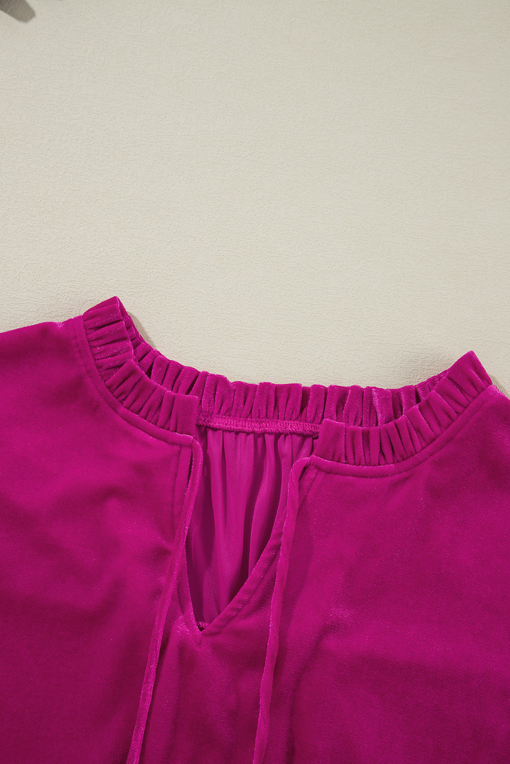 Plus Size Ruffled Sleeve V Neck Velvet Blouse