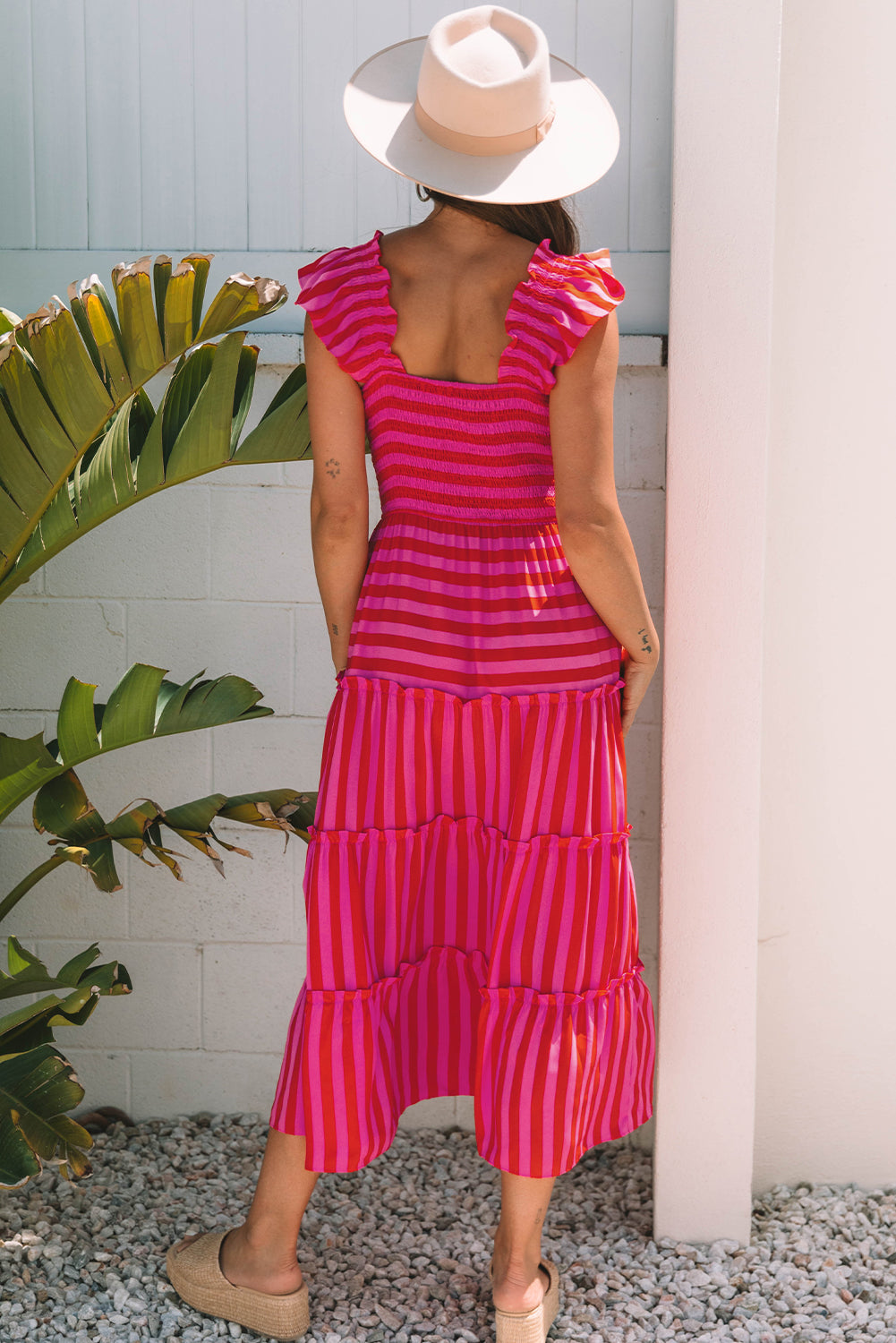 Sleeve Smocked Flutter Smocked Bodice Tiered Maxi Dress