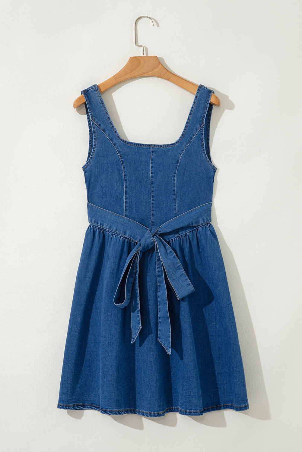 Neck Bowknot Square Bowknot A-line Sleeveless Denim Dress