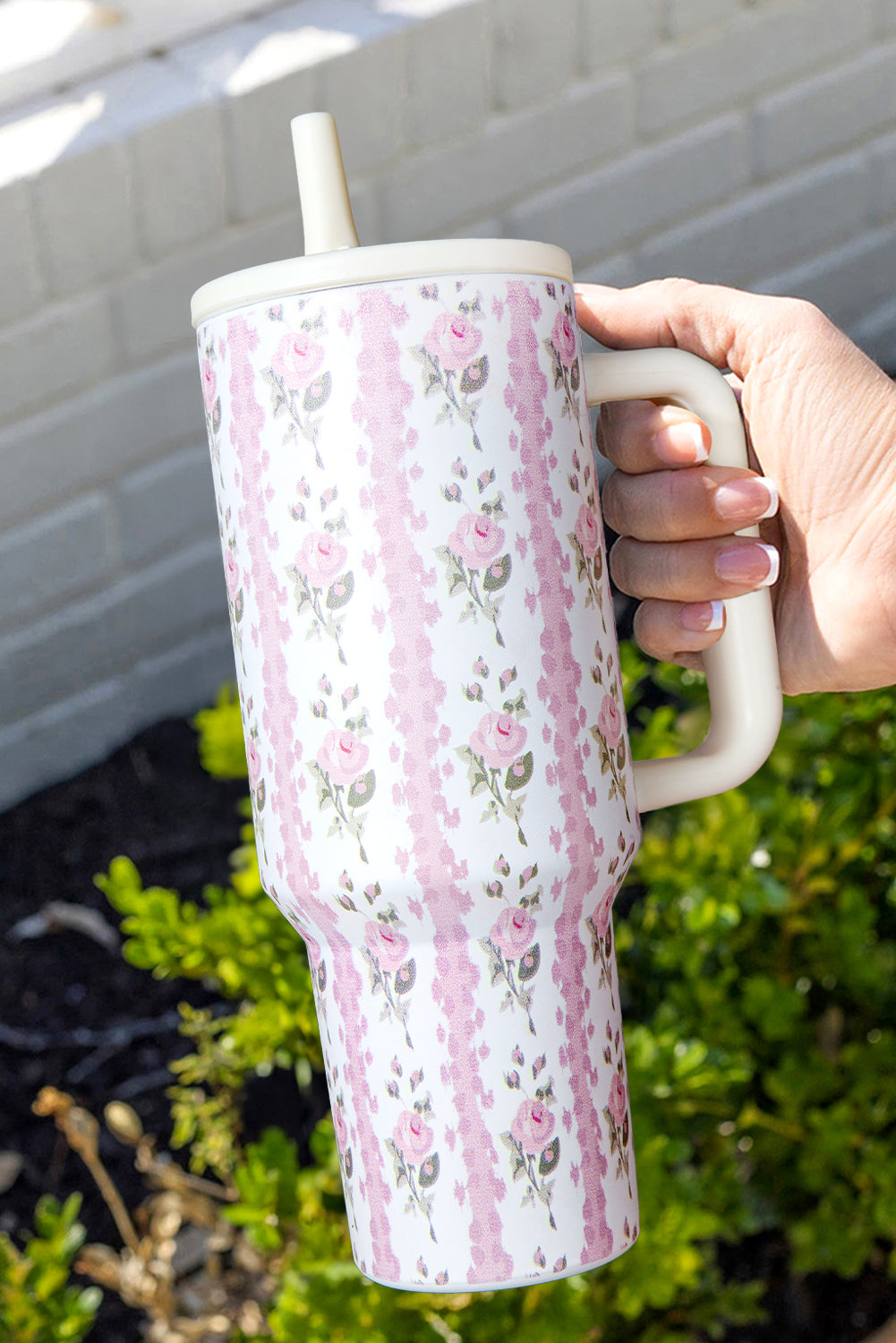 Straw Sweet Floral-Print Insert Thermo Tumbler Cup