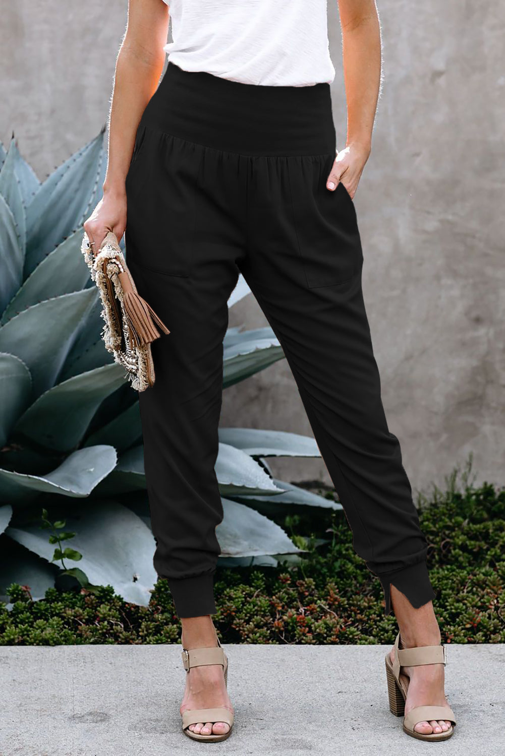 Women's Joggers with Womens Black Pocket-Detail Cotton