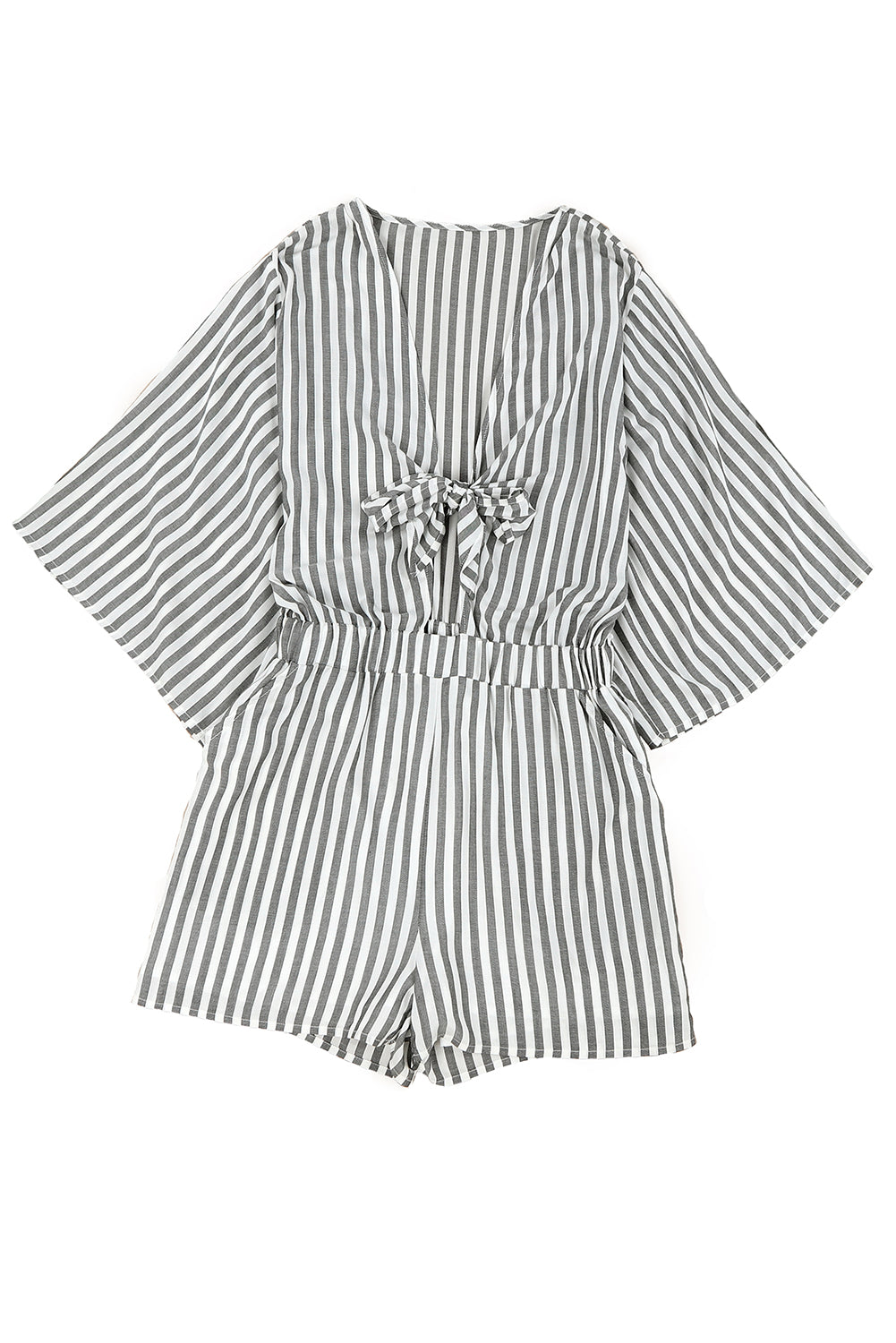 Women's Romper Featuring Kimono Sleeves Tie Front Striped