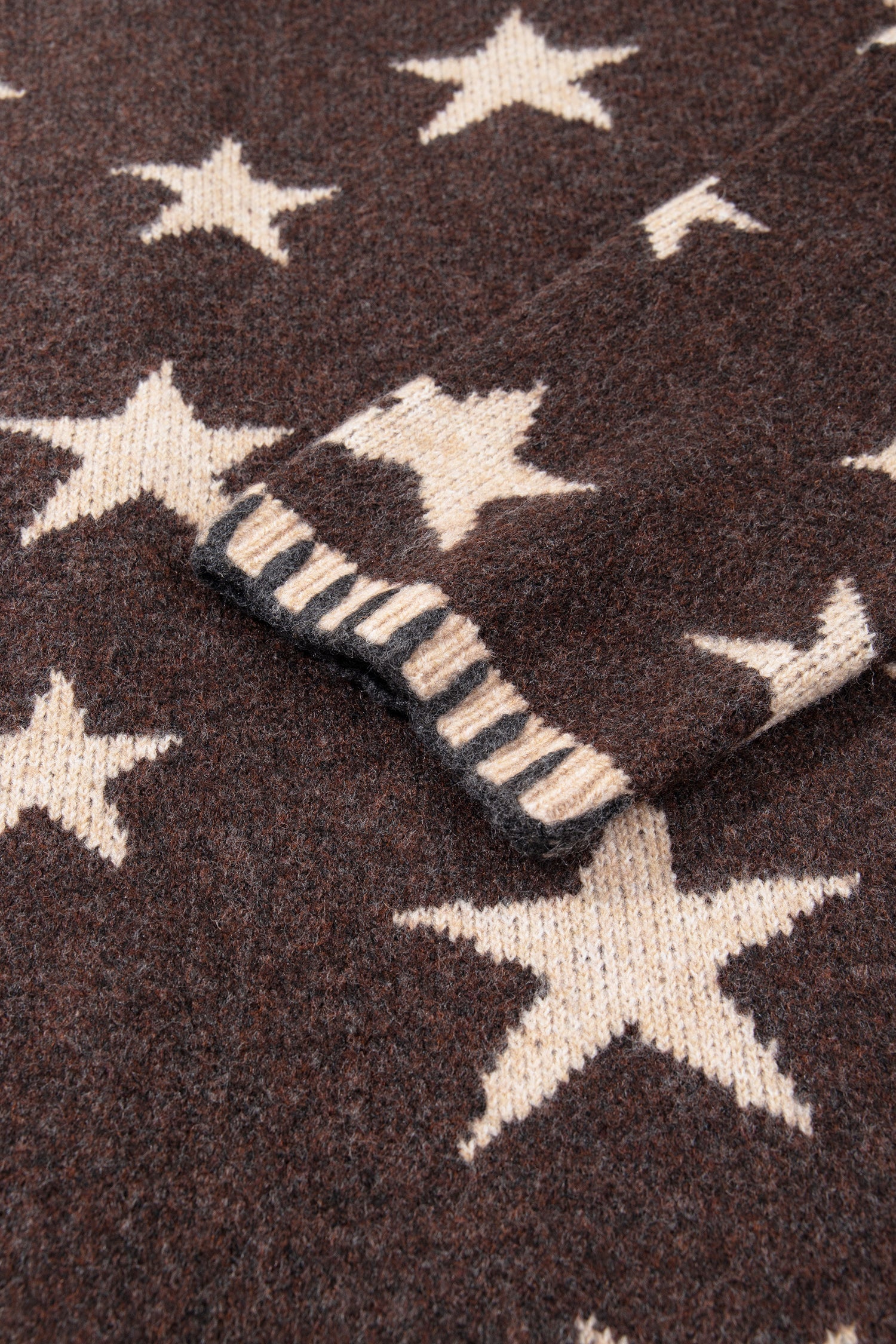 Stars Pattern Colorblock Long-Sleeved Shift Wool Cardigan in Brown