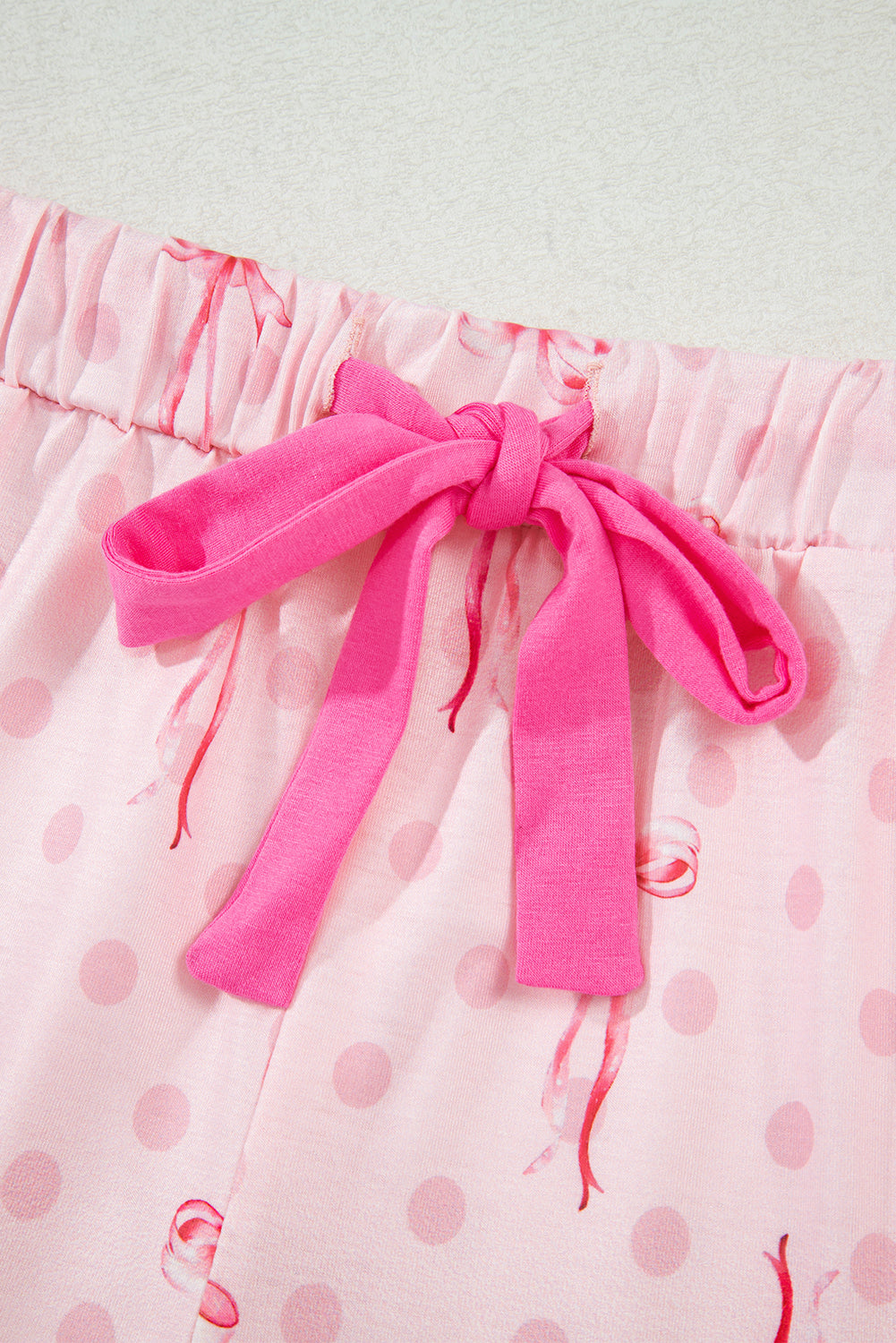 Contrast Bow Print Pipping Short Pajamas Set