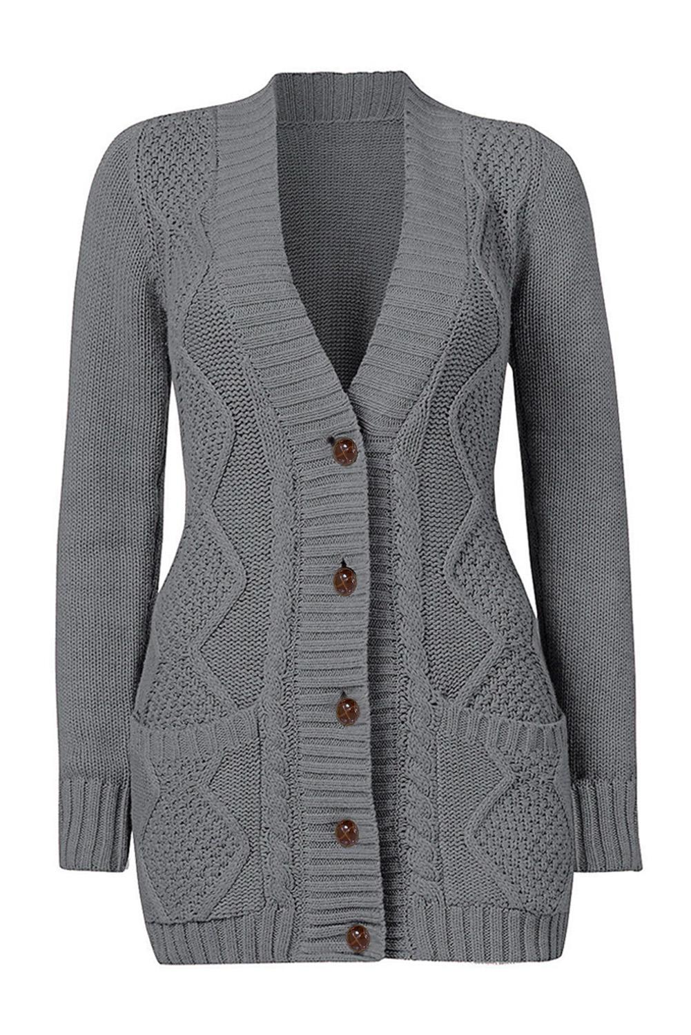 Cardigan gris foncé avec poche avant et fermeture à boutons