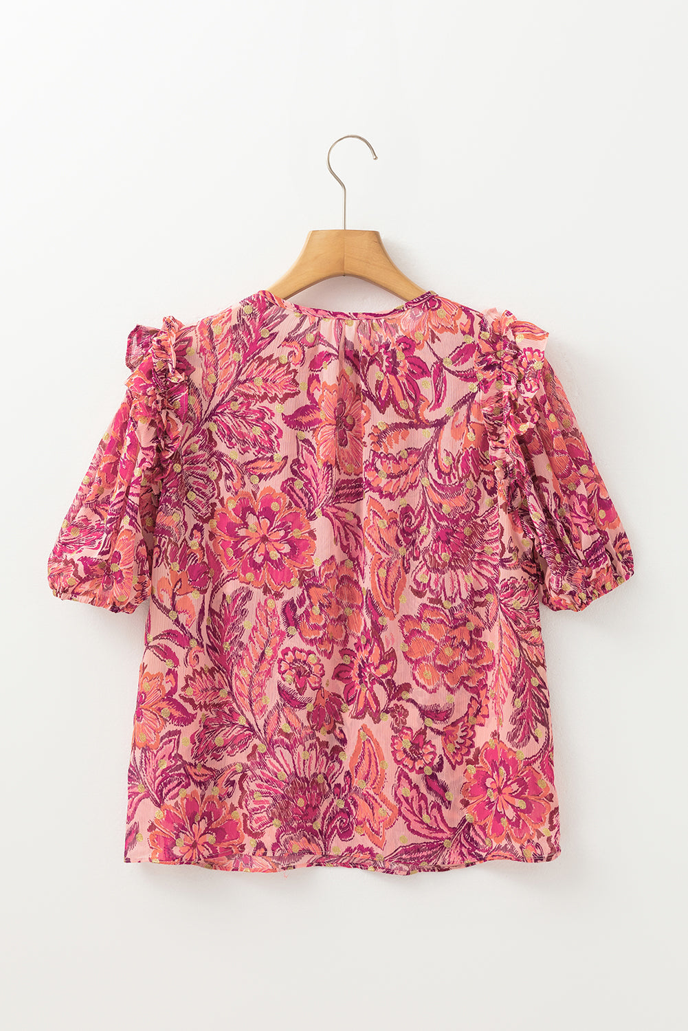 Floral Print Ruffled Puff Short Sleeve Blouse