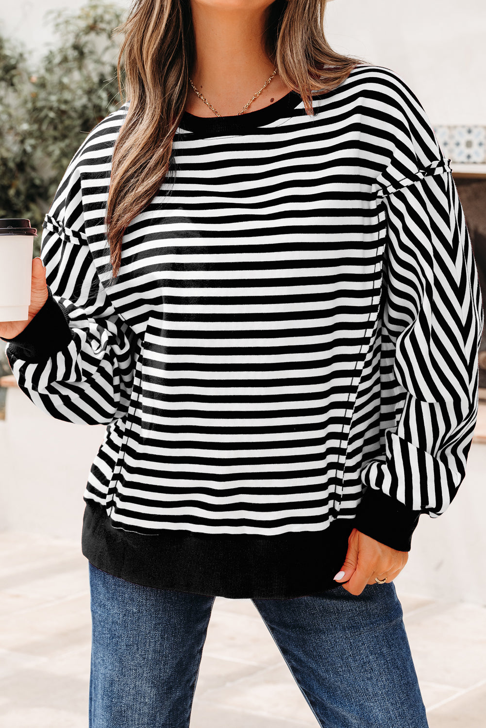 Drop-Shoulder Exposed Seam Everyday Pullover Top