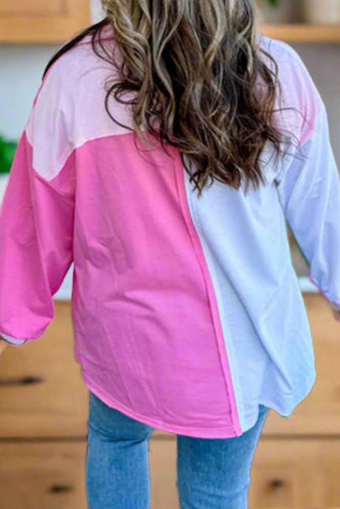 Sweat-shirt à blocs de couleurs avec poches poitrine et demi-bouton, grande taille