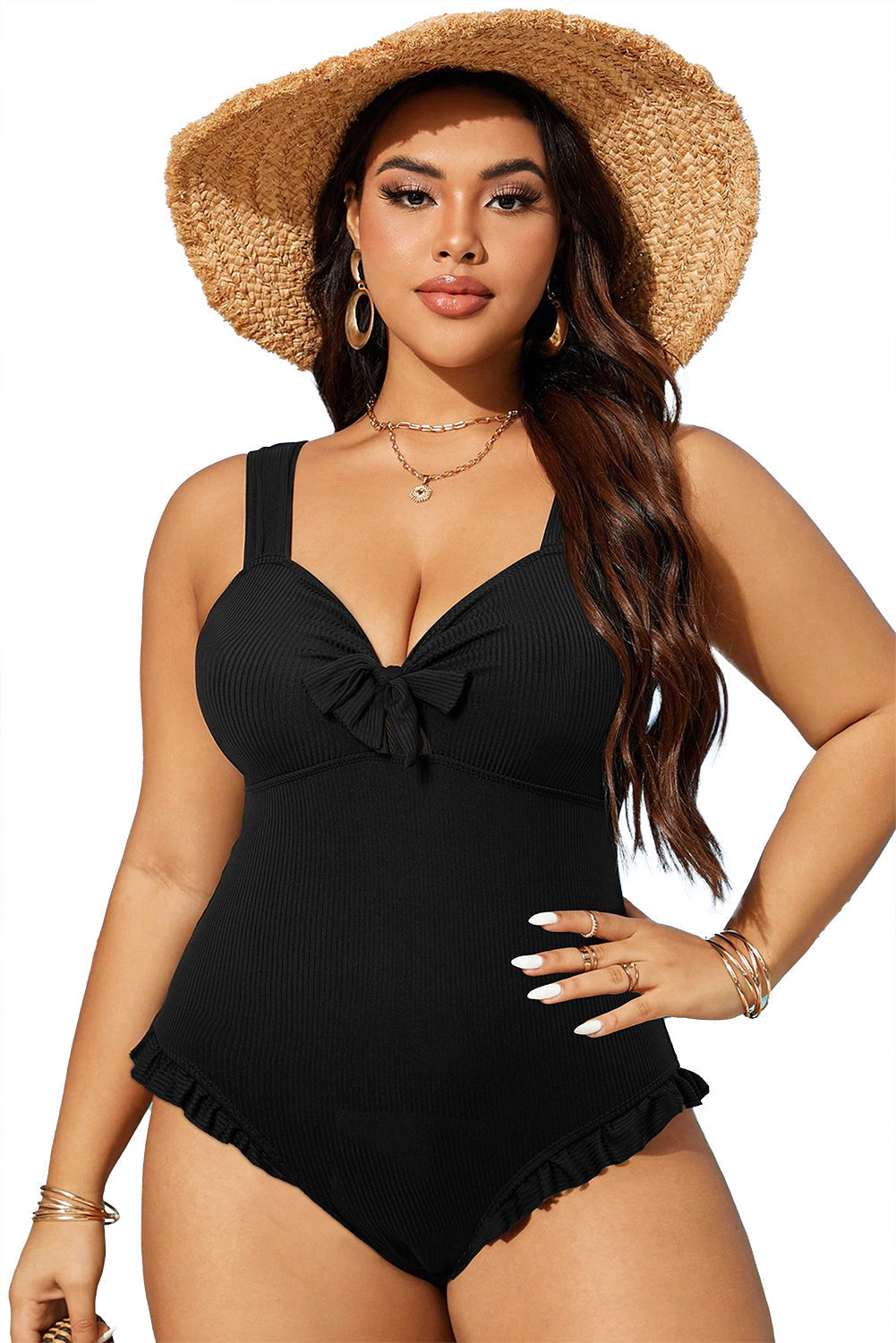 Plus Size Ruffled Trim One Piece Swimwear