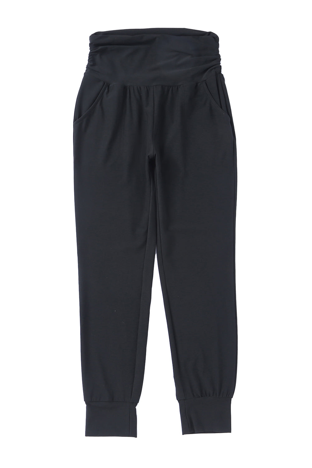 Women's High-Rise Black Pleat-Detail Pocket Leggings
