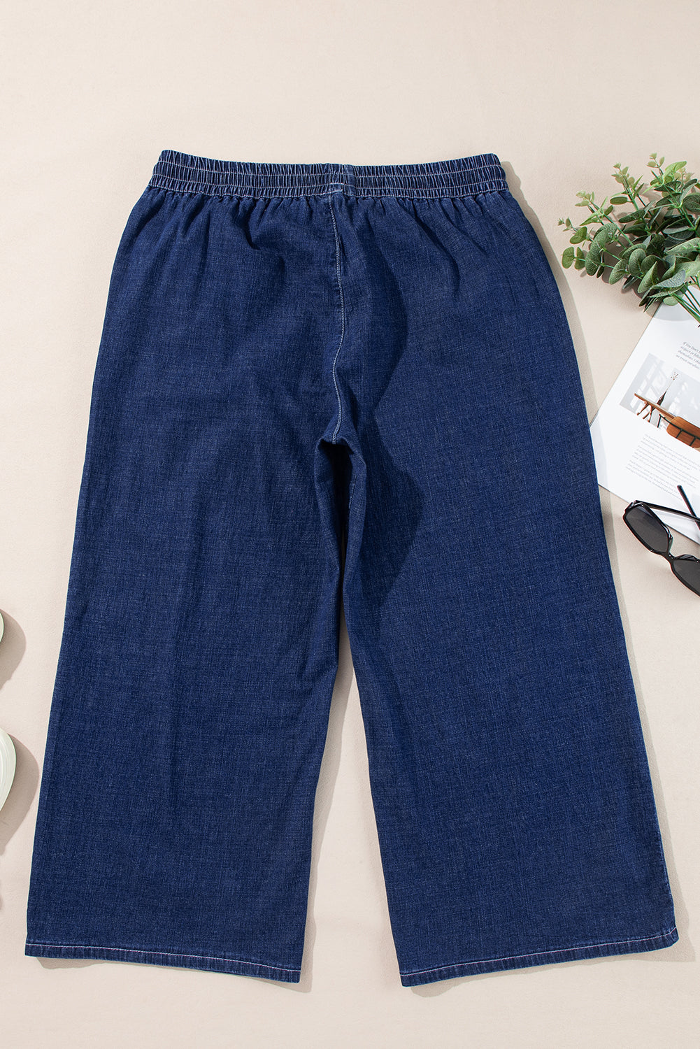 Plus High-Waisted Size Drawcord Wide-Leg Everyday Jeans in Real Teal