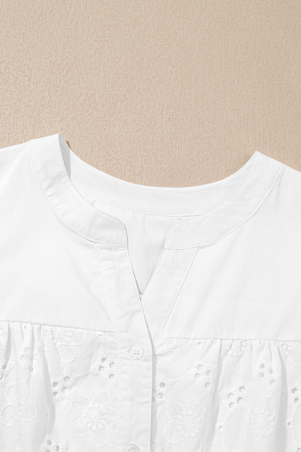 Lace Crochet V-Neck Half Sleeve Embroidery Button Down Blouses Everyday Shirts