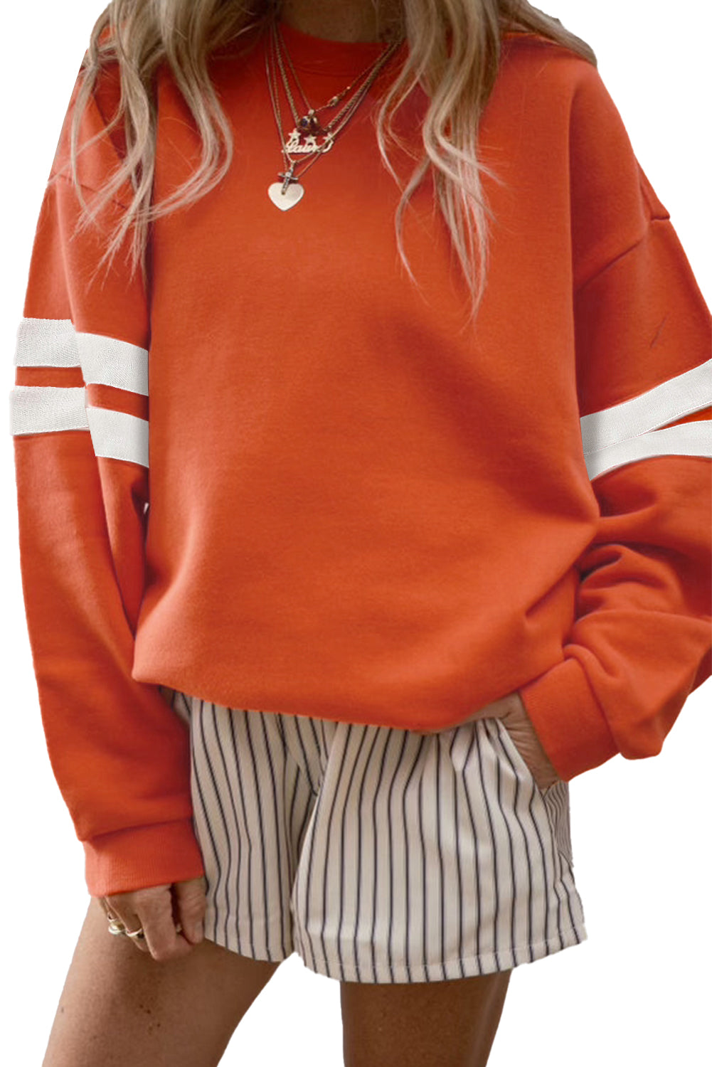 Detail Varsity Striped Drop-Shoulder Roomy Sweatshirt