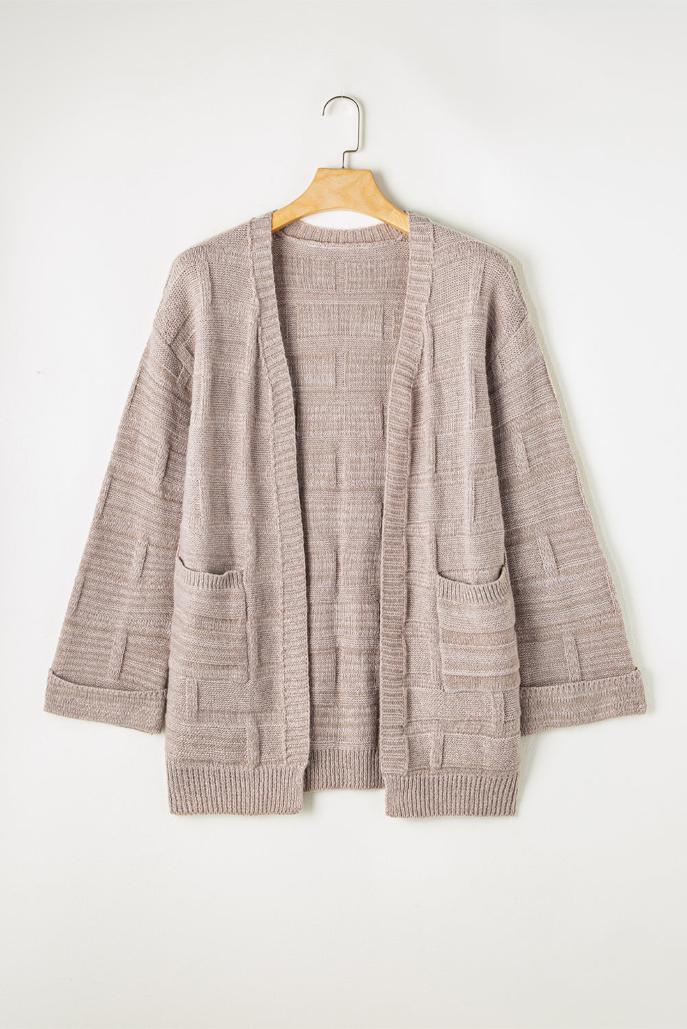 Textured Knit Open-Front Polished Cardigan Featuring Pockets
