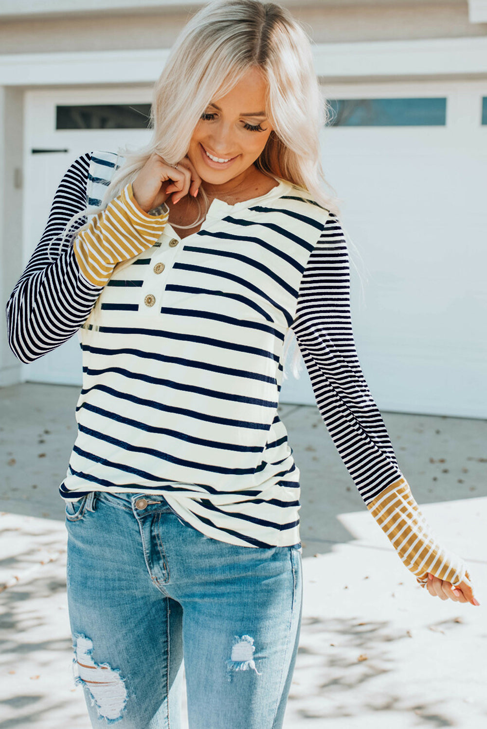 Women's Long-Sleeve Button Henley Top