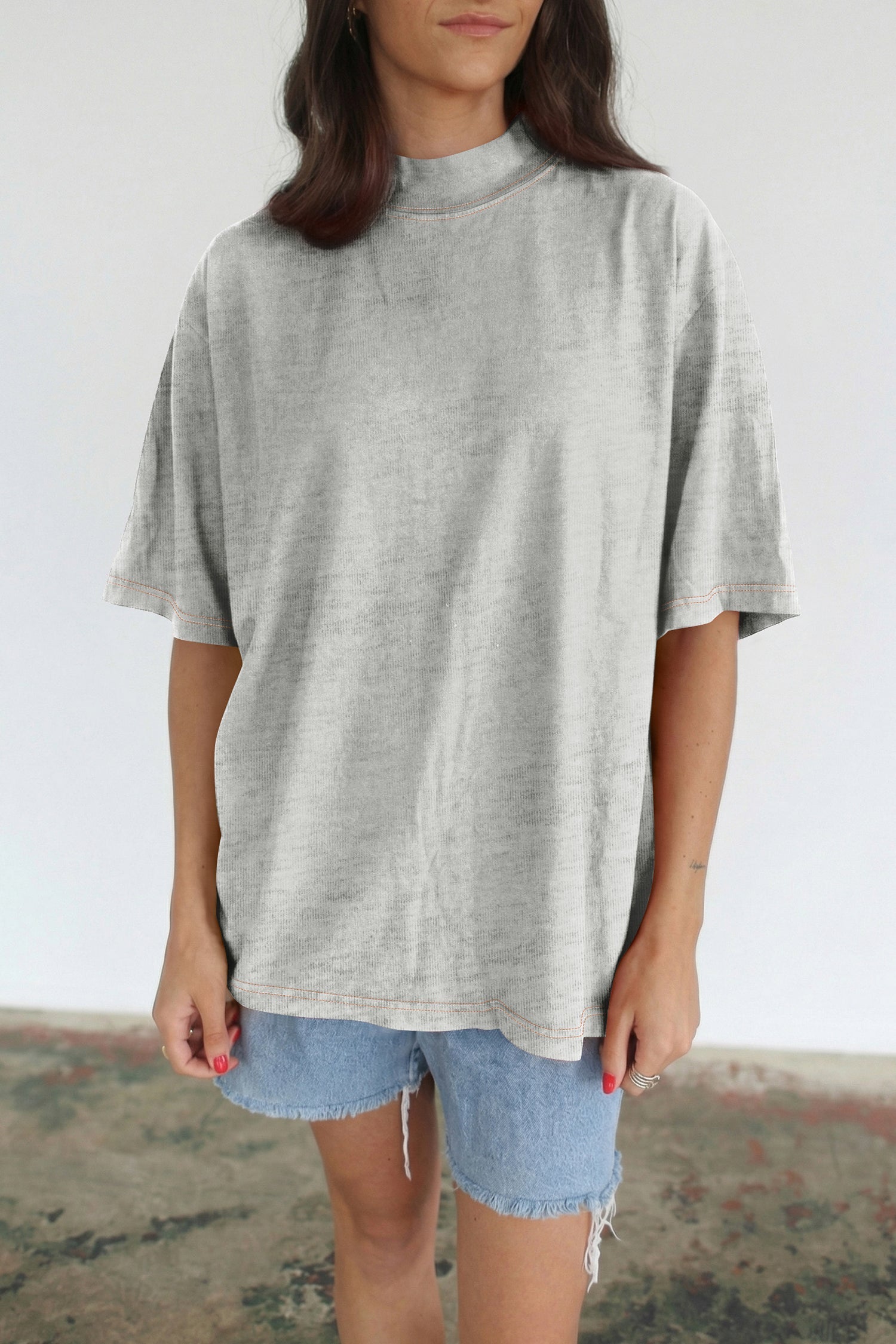 Light Grey Reversible Contrast-Stitched T-Shirt