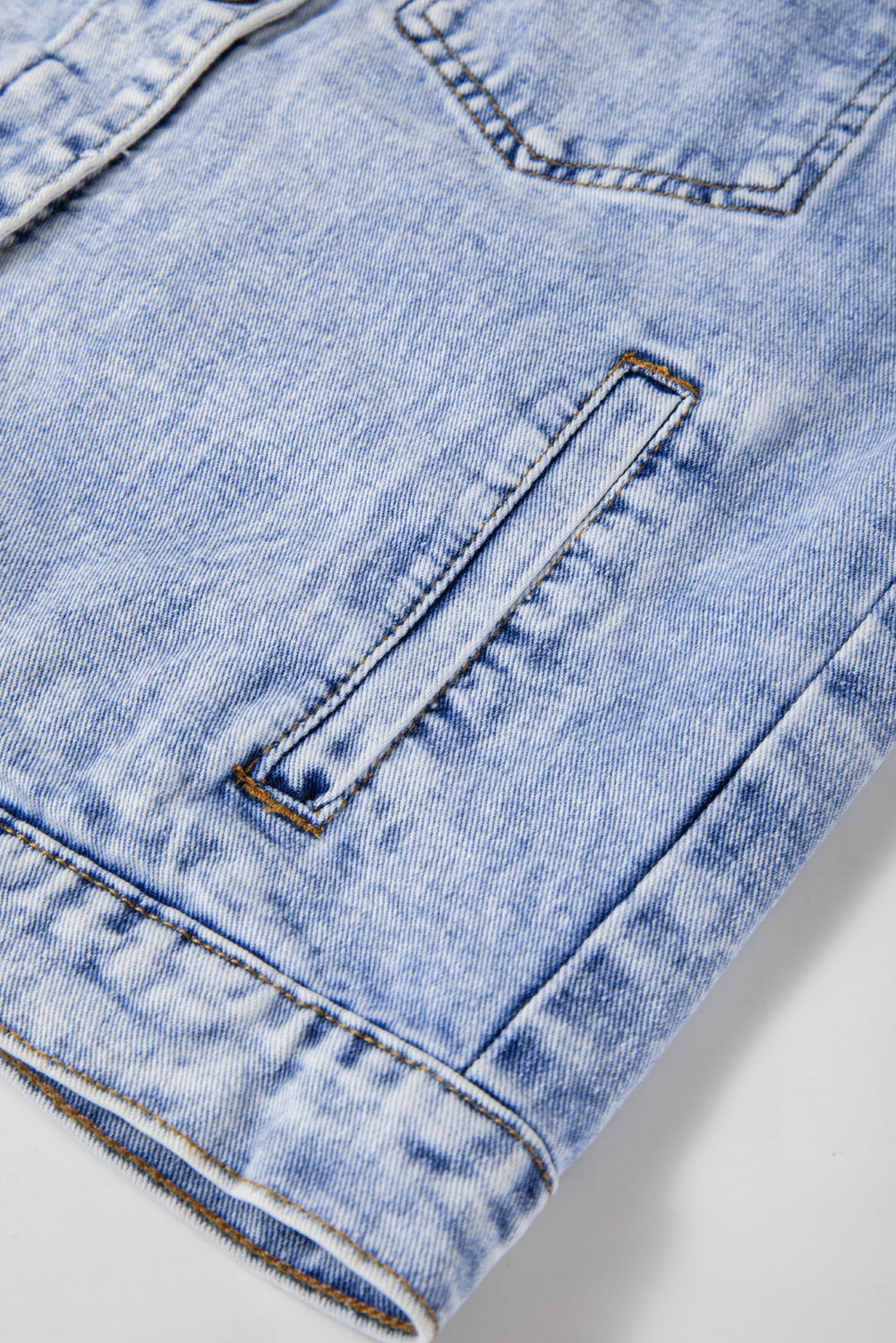 Retro Washed Flap Pockets Denim Jacket in Beau Blue