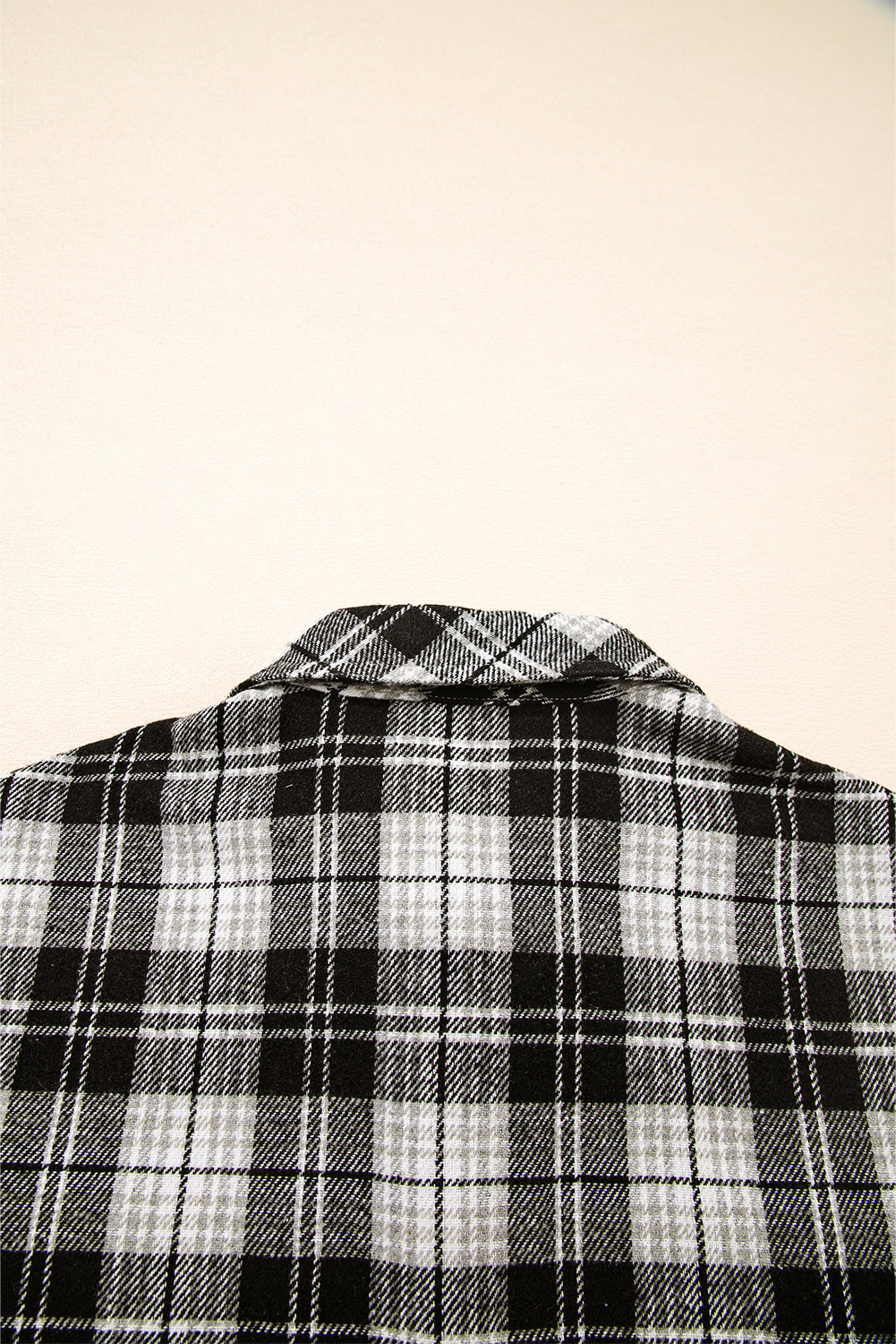 Chest Plaid Print Pockets Button-Front Shirt
