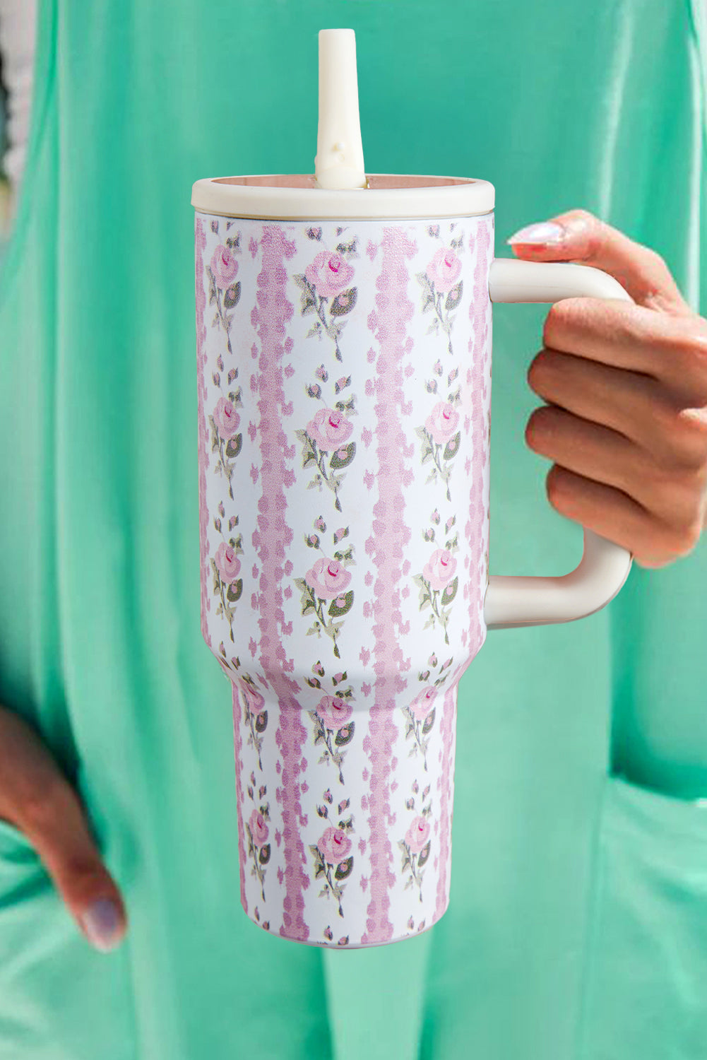 Straw Sweet Floral-Print Insert Thermo Tumbler Cup