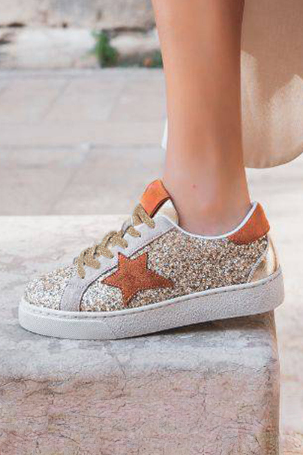 Star Patchwork Sequined Lace-up Sneakers