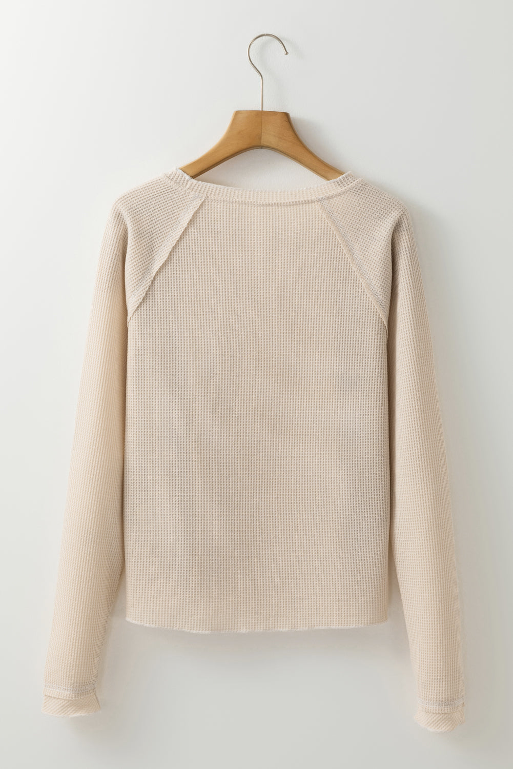 Long-Sleeved Textured Round-Neck Top in Apricot