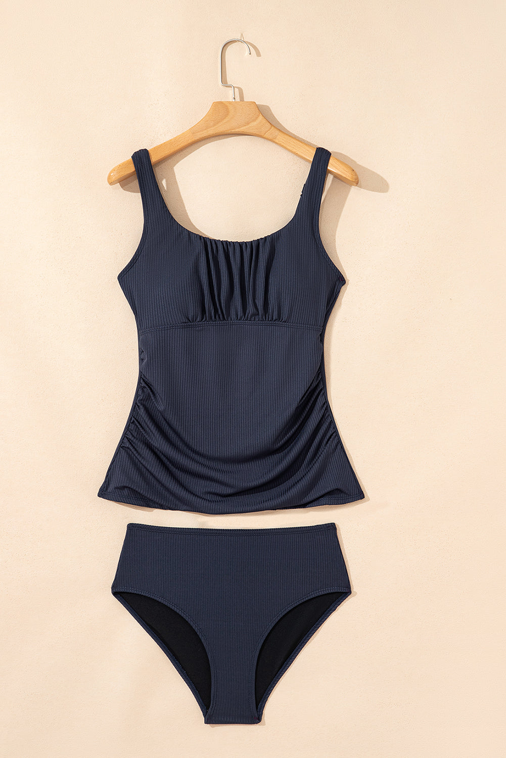 Ruched U Neck Ribbed Tankini