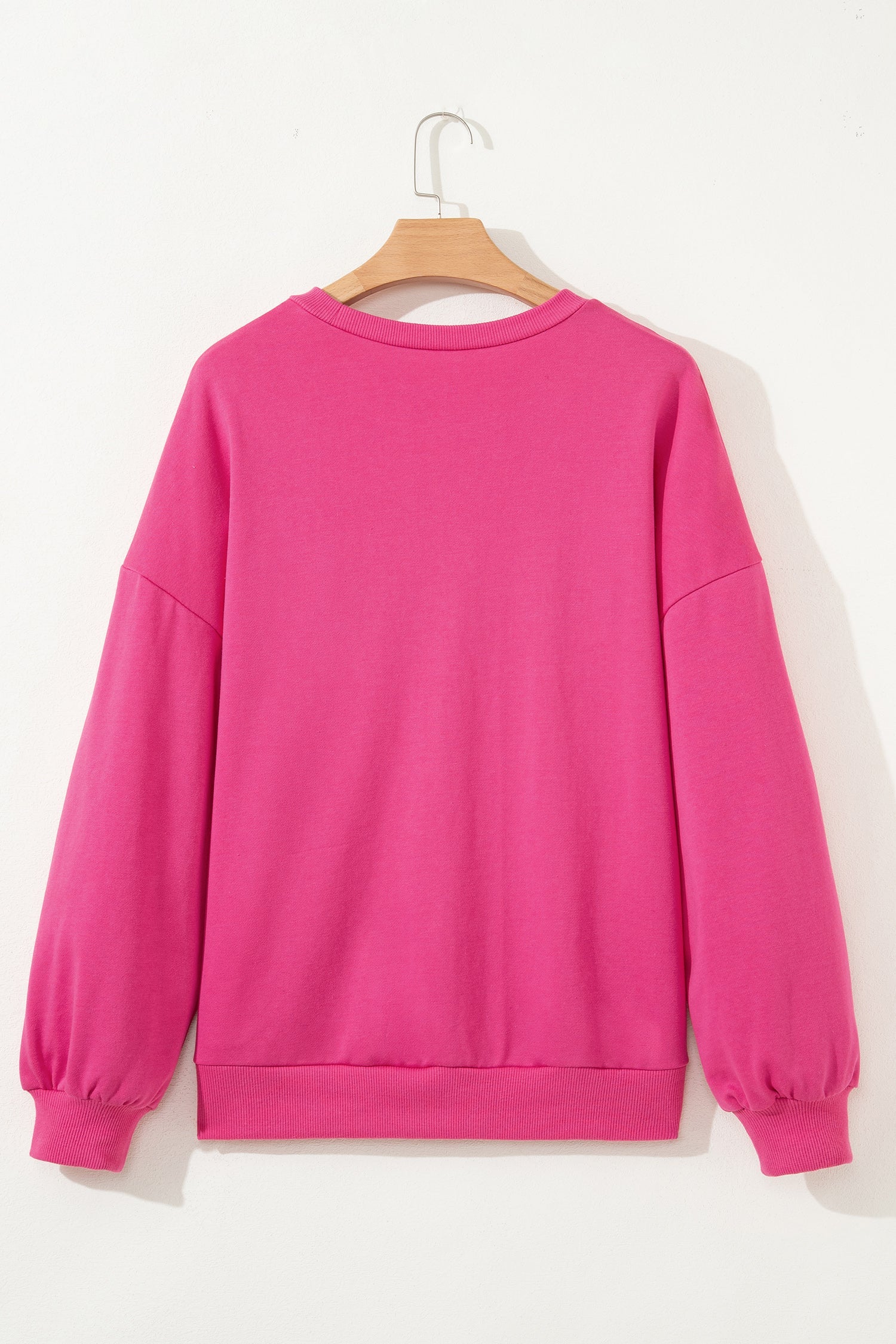 Embroidered Lucky Clover Loose Pullover Sweatshirt in Rose Red