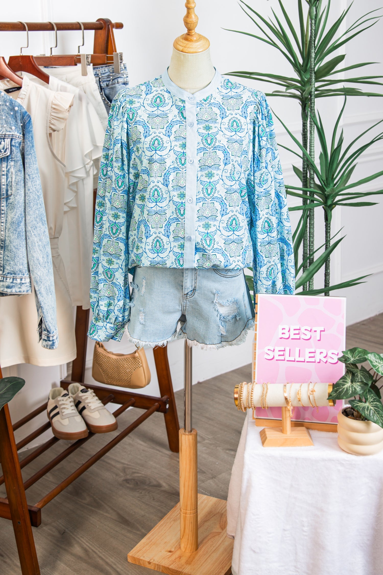 Paisley Print Puff Sleeve Loose Shirt