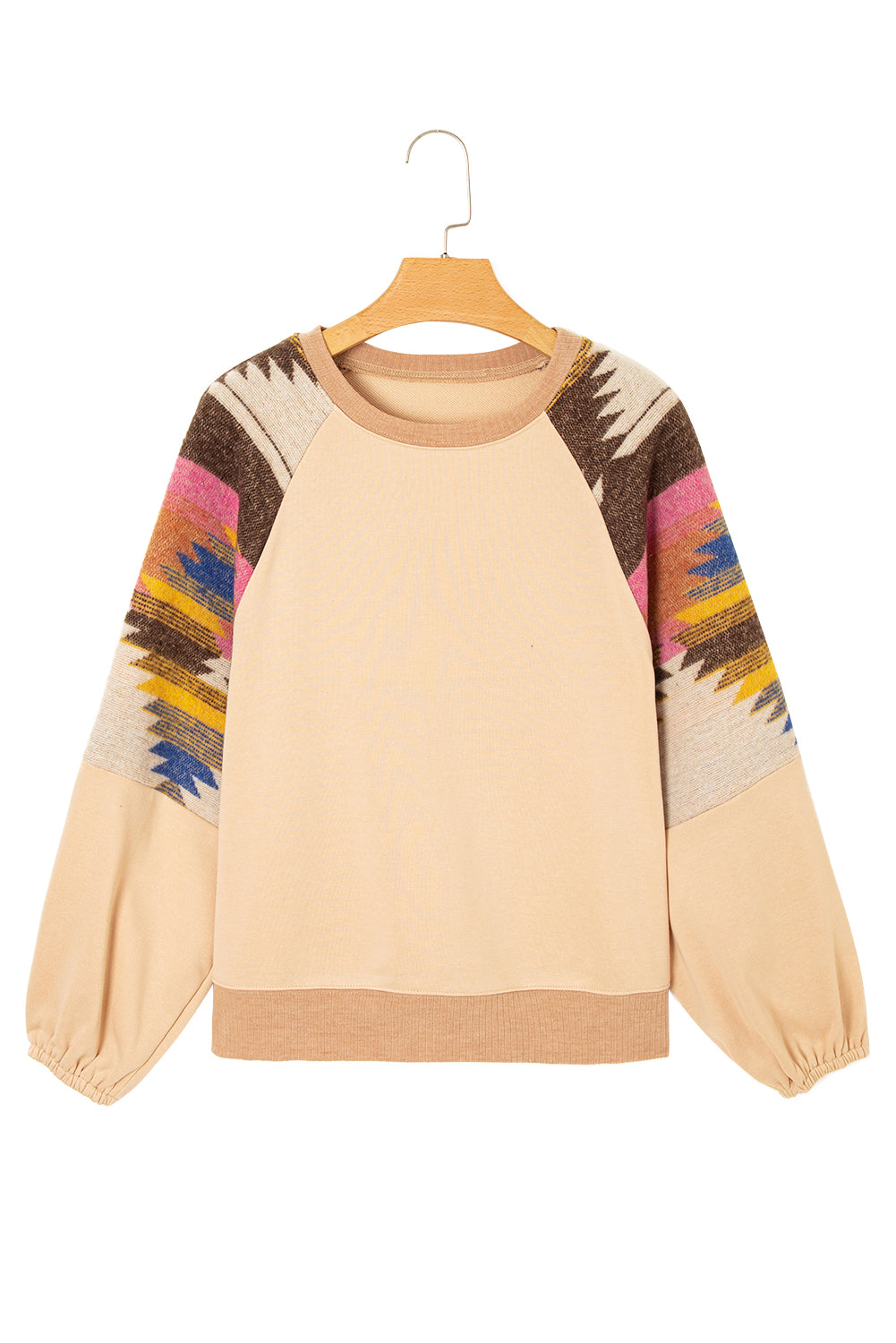 Aztec Patchwork Raglan Pullover Sweatshirt