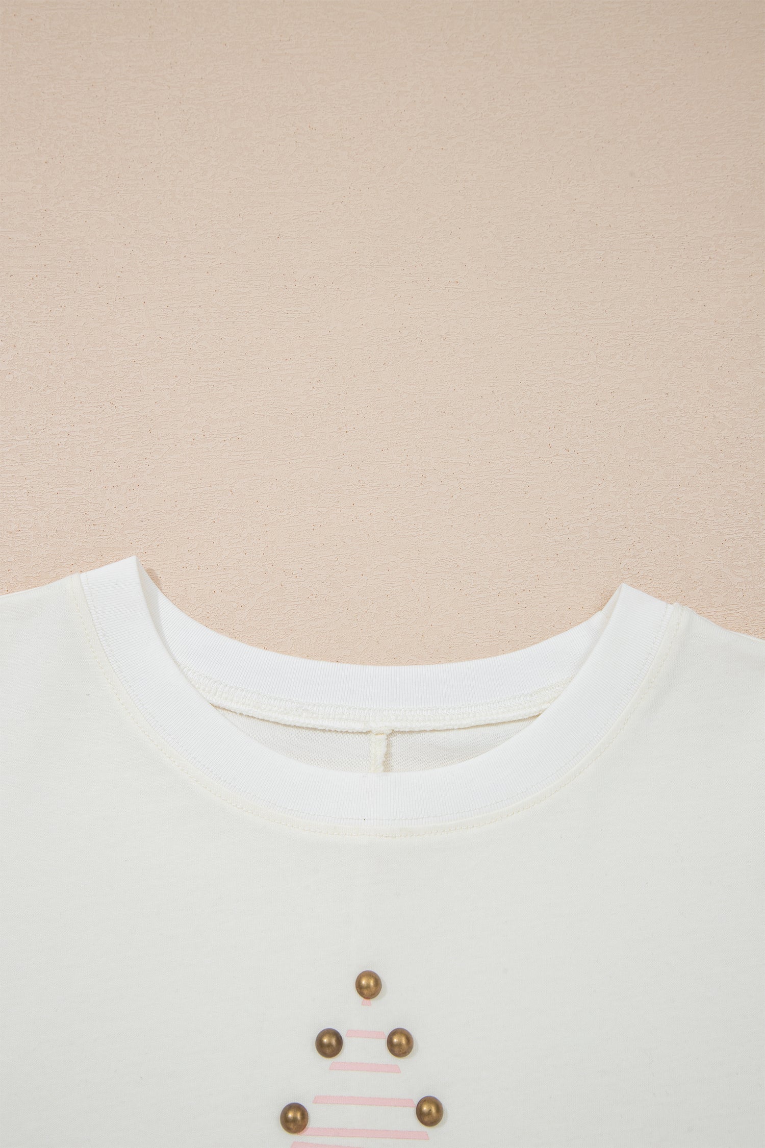 Cute Print Beige Star Stud Detail Cotton Jersey Top