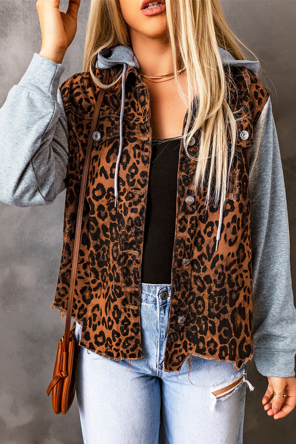 Women's Outfit with Denim Jacket Ripped Hooded