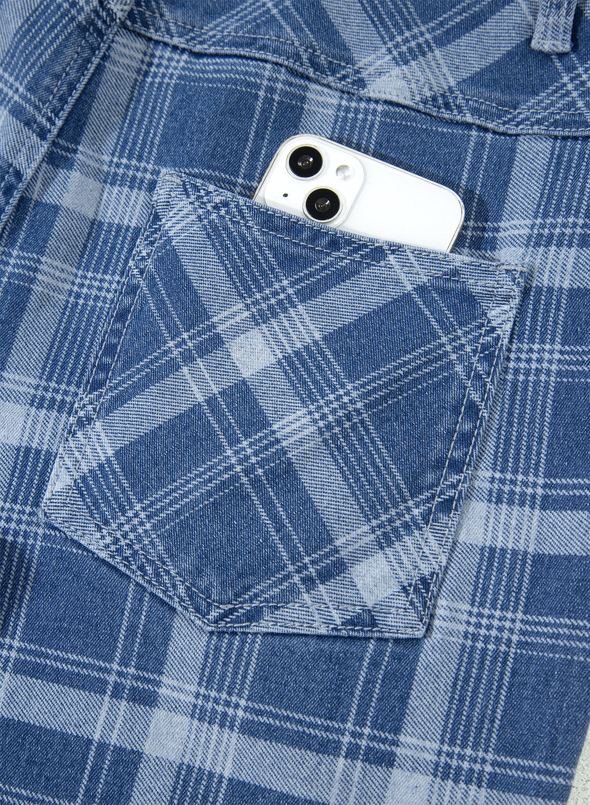 Denim Grommet Plaid Grommet Drawcord Waist Ankle-Length Jeans in Sky Blue