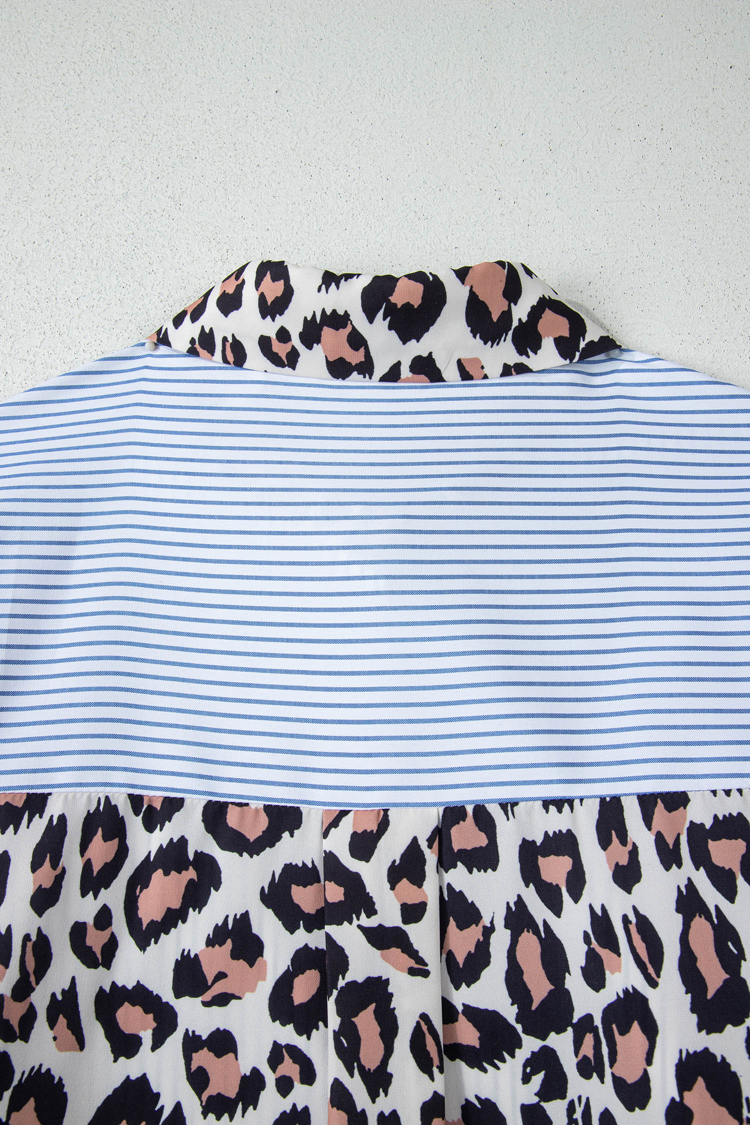 Patchwork Colorblock Leopard Chest Pocket Cuffed Sleeve Shirt