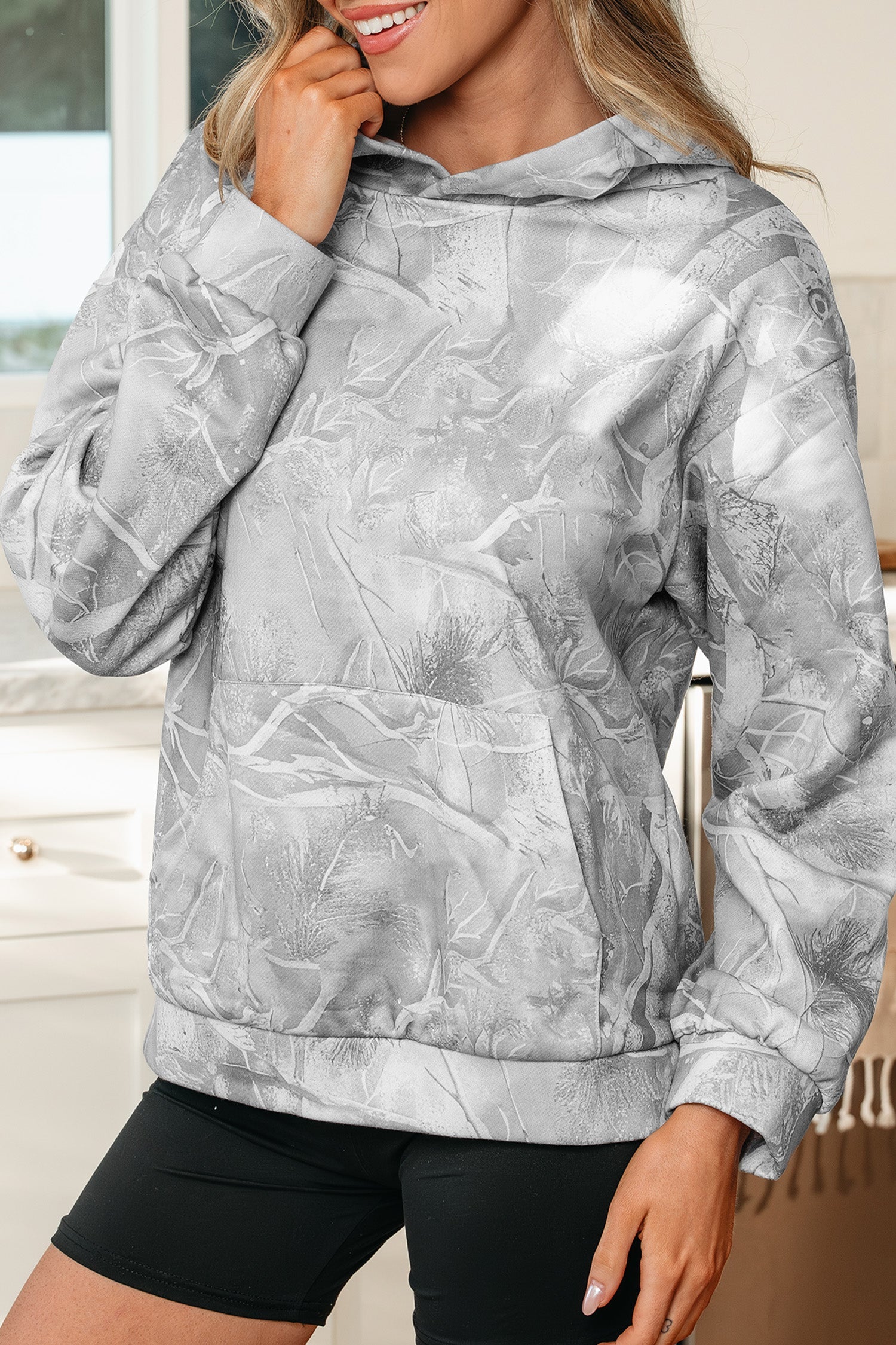 Camouflage Roomy Woodland Print Sporty Hoodie